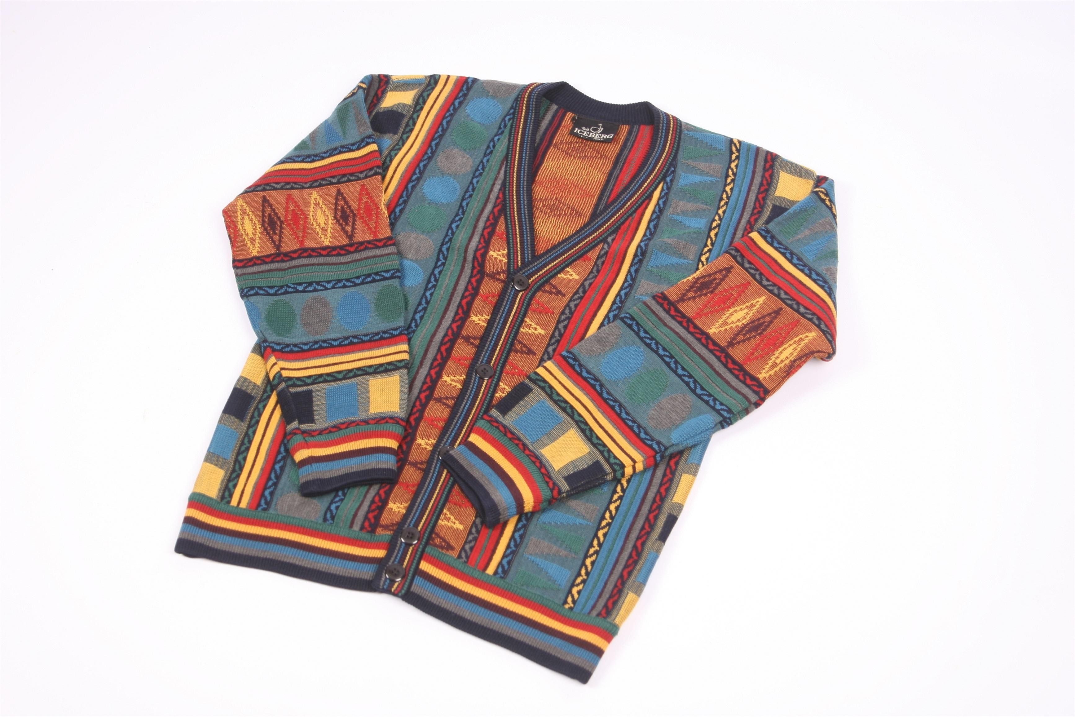 Iceberg 80s Iceberg Coloured Cable Knit Cardigan. Coogi Style. Size US M / EU 48-50 / 2 - 2 Thumbnail