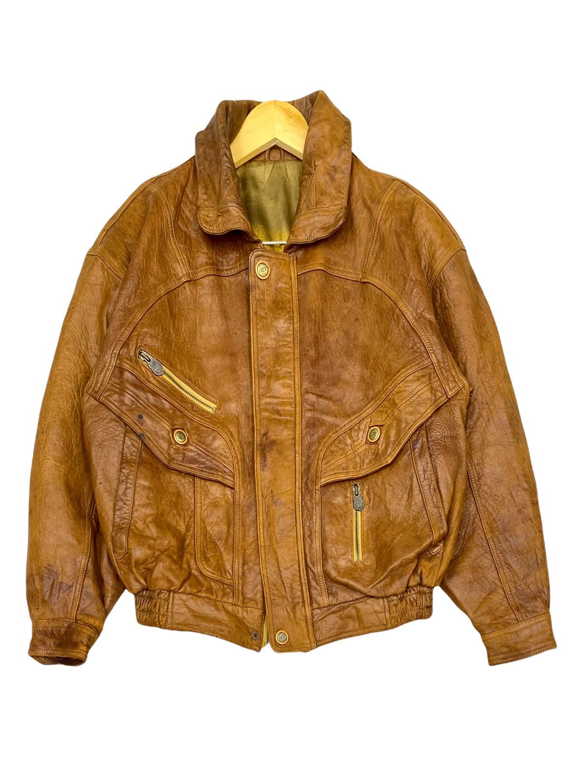 Gianni Valentino × Valentino 🔥VINTAGE GIANNI VALENTINO BIG SPELLOUT LOGO LEATHER JACKET🔥 Size US L / EU 52-54 / 3 - 2 Thumbnail