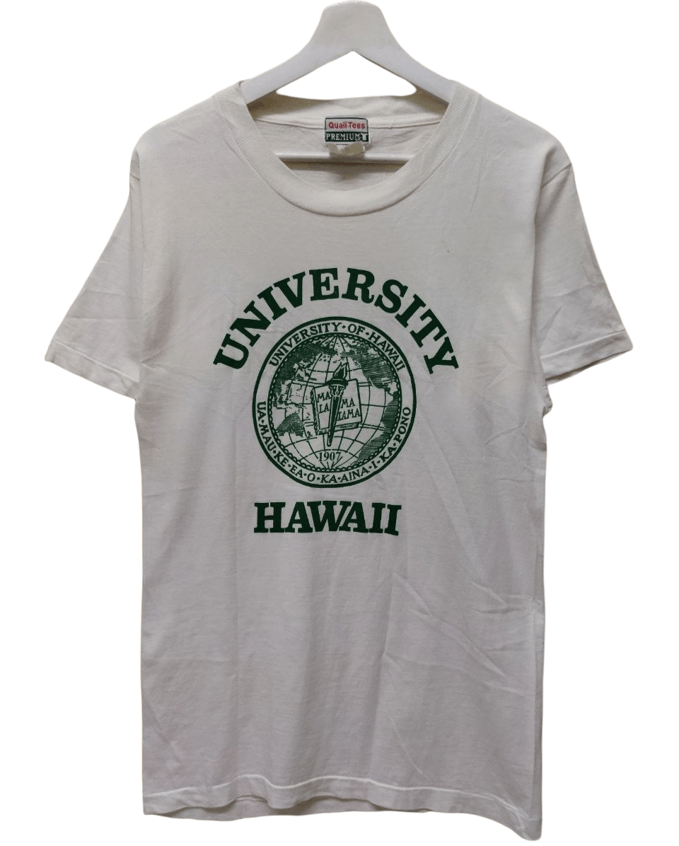 Vintage UNIVERSITY OF HAWAII Crest Logo Alumni College Tee Shirt Top Collegiate Alma Mater