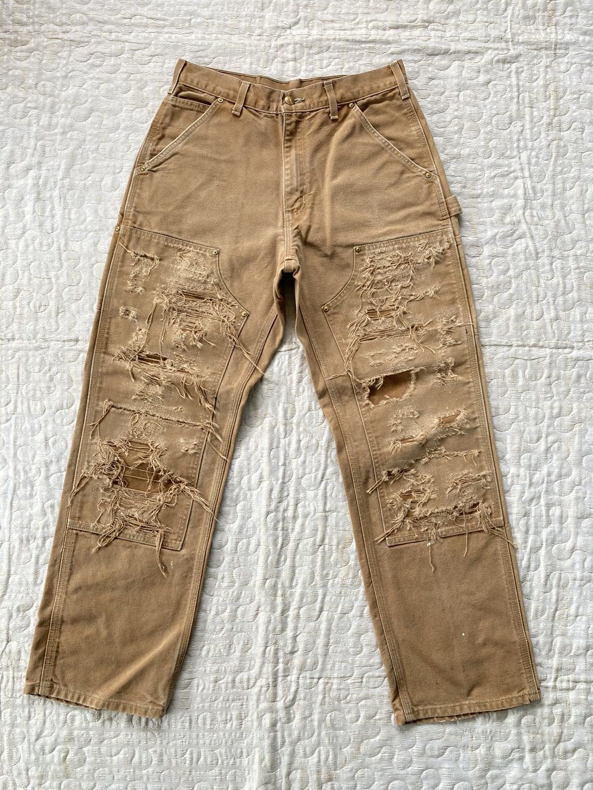 image of Carhartt x Distressed Denim 1980S Carhart Distressed Double Knee Carpenter Pant in Brown (Size 30)