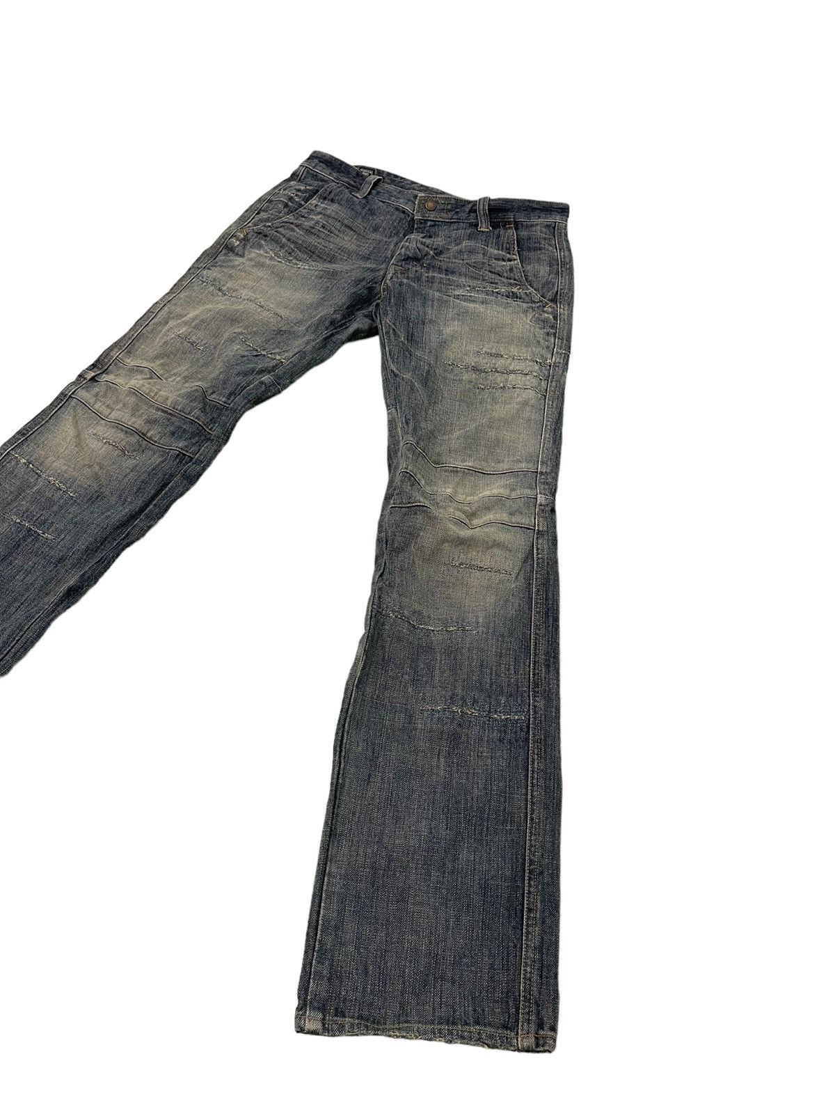 Japanese Brand Biker Jeans Distress Bartack’s Japan Slim Denim 3🟦0 Size US 31 - 3 Thumbnail