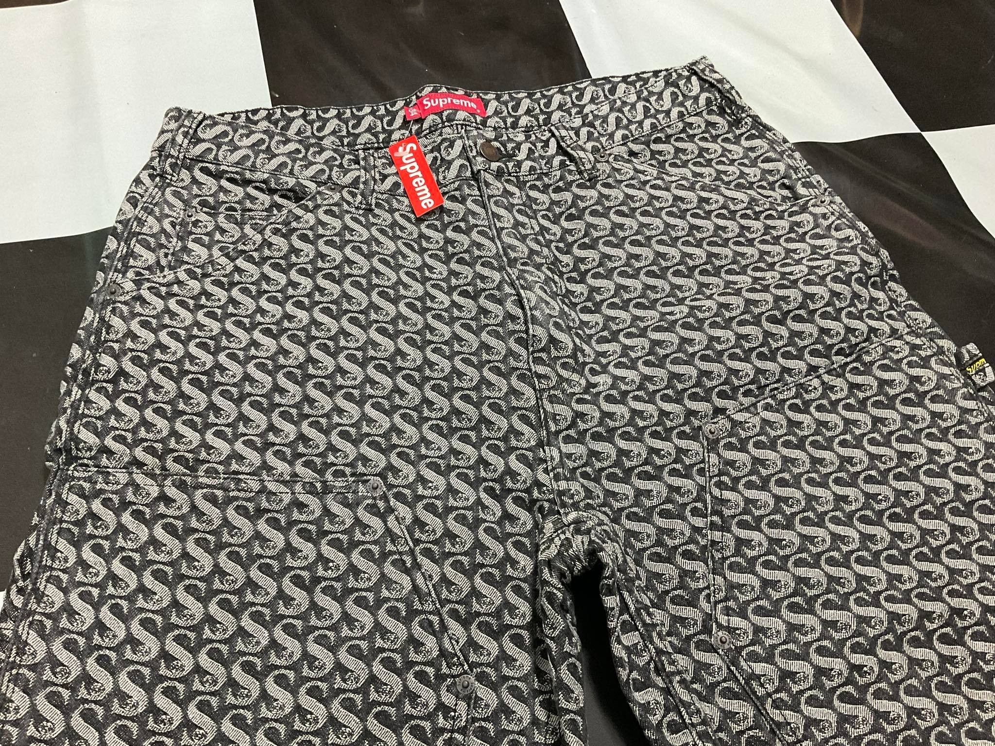 image of Supreme Monogram Double Knee Painter Denim Pants Black, Men's (Size 34)