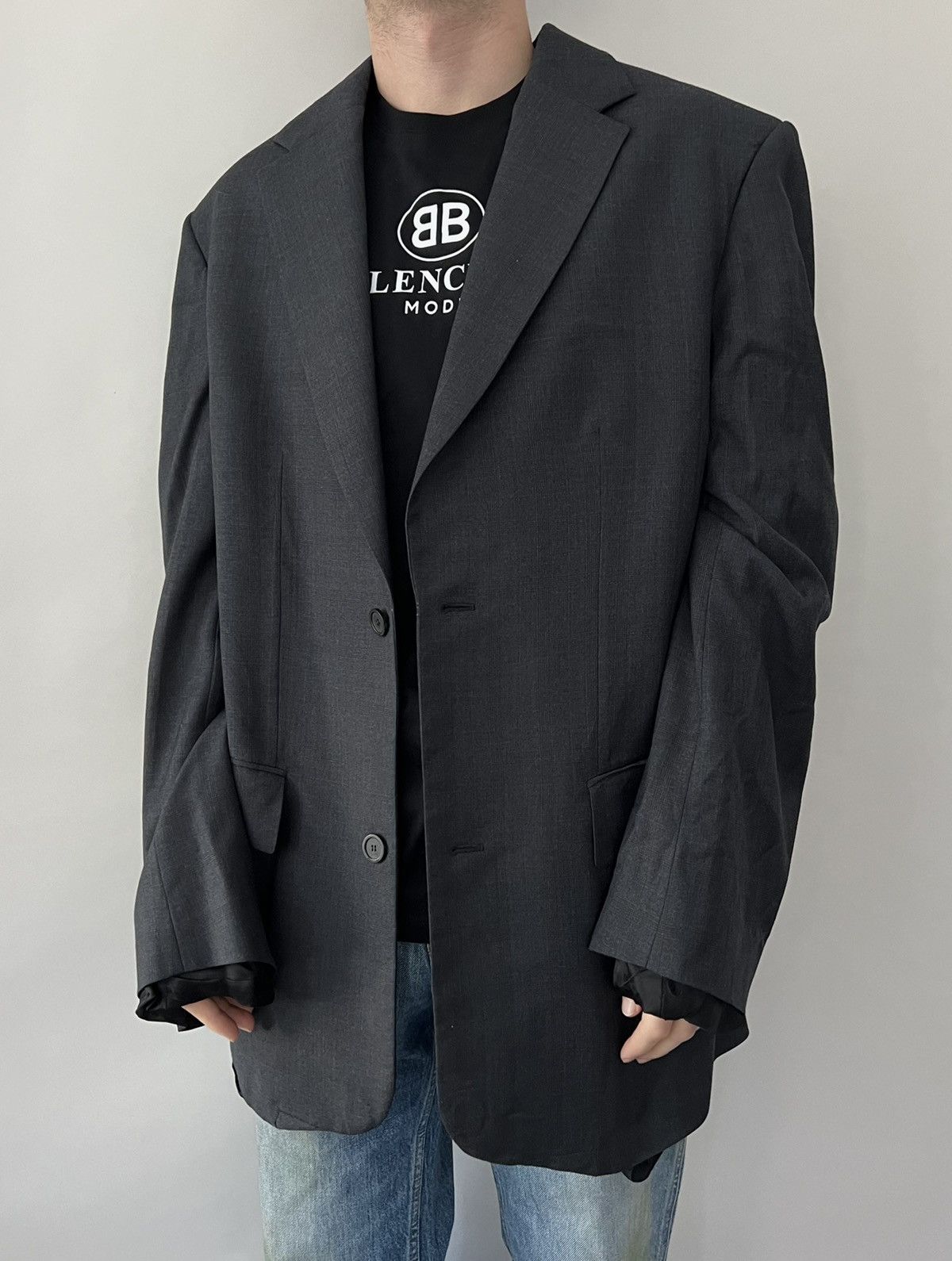 image of Balenciaga $3.5K Value Aw21 Boxy Single Breasted Coin Blazer Jacket in Black, Men's (Size XL)