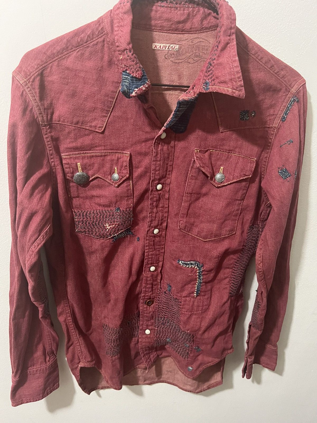 Kapital Kapital burgundy patchwork button-up shirt Size US M / EU 48-50 / 2 - 1 Thumbnail