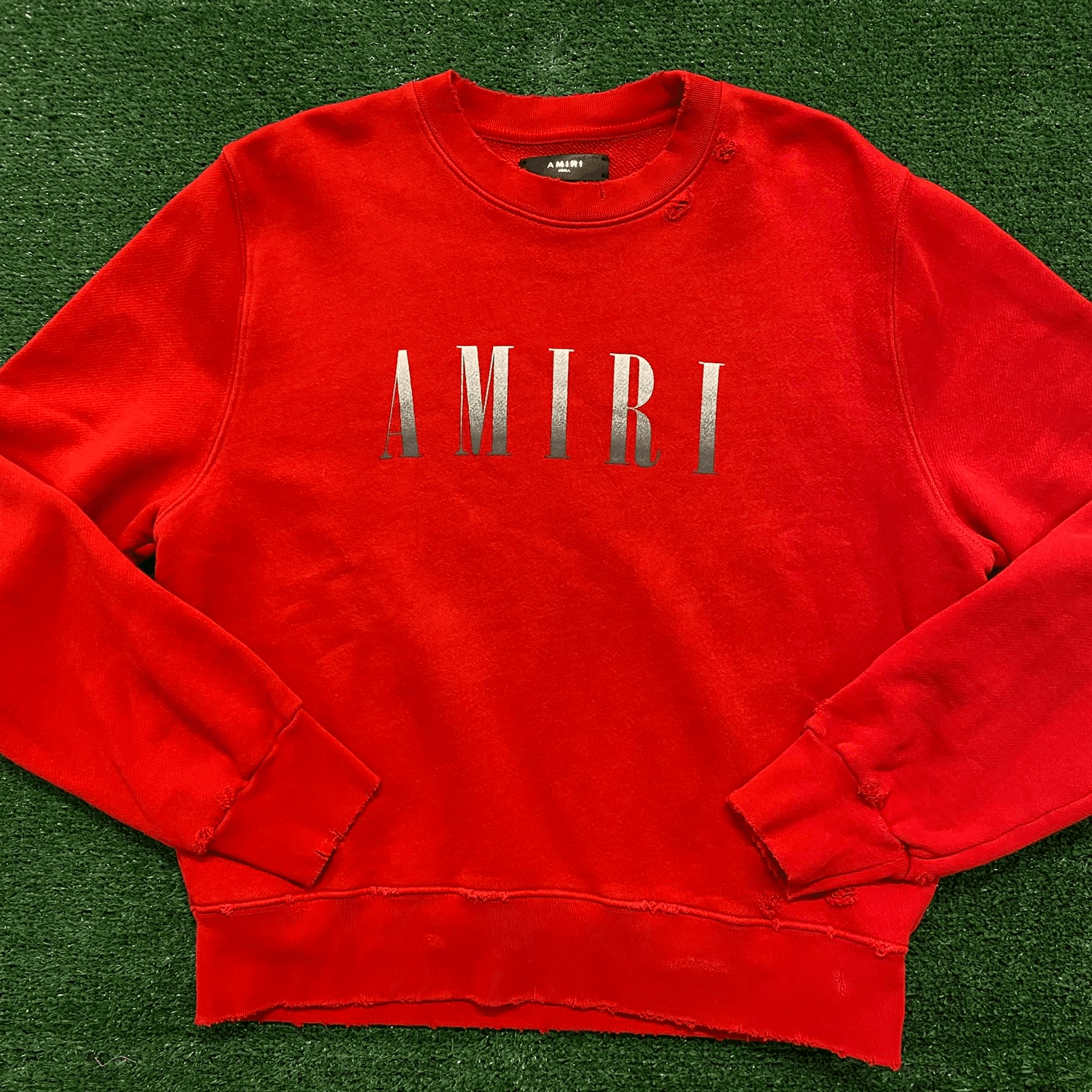 Image of Amiri Gradient Distressed Crewneck Sweatshirt in Red, Men's (Size Small)