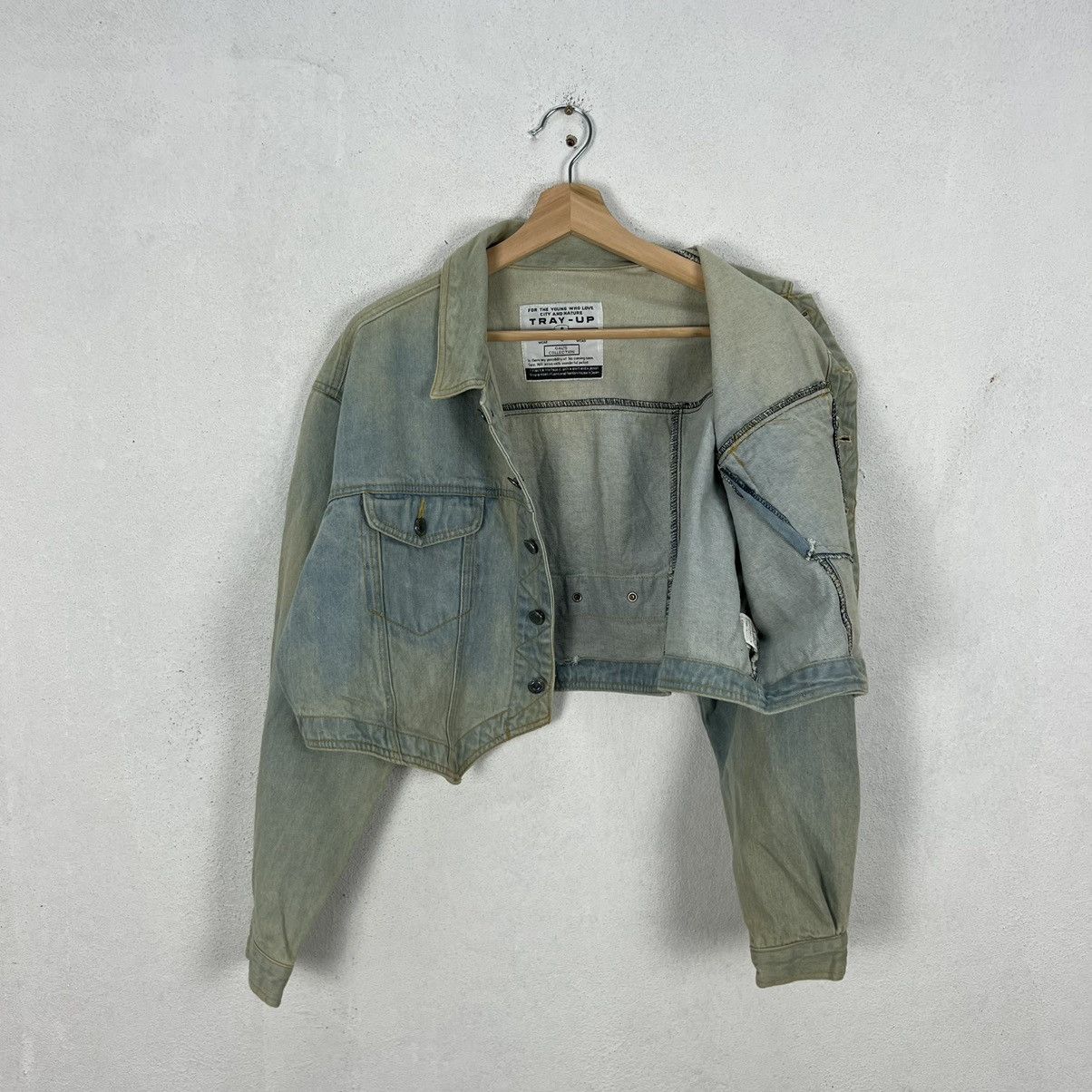 Japanese Brand VINTAGE ACID WASH STYLE CROPPED DENIM JACKET TRAY-UP Size US M / EU 48-50 / 2 - 10 Thumbnail
