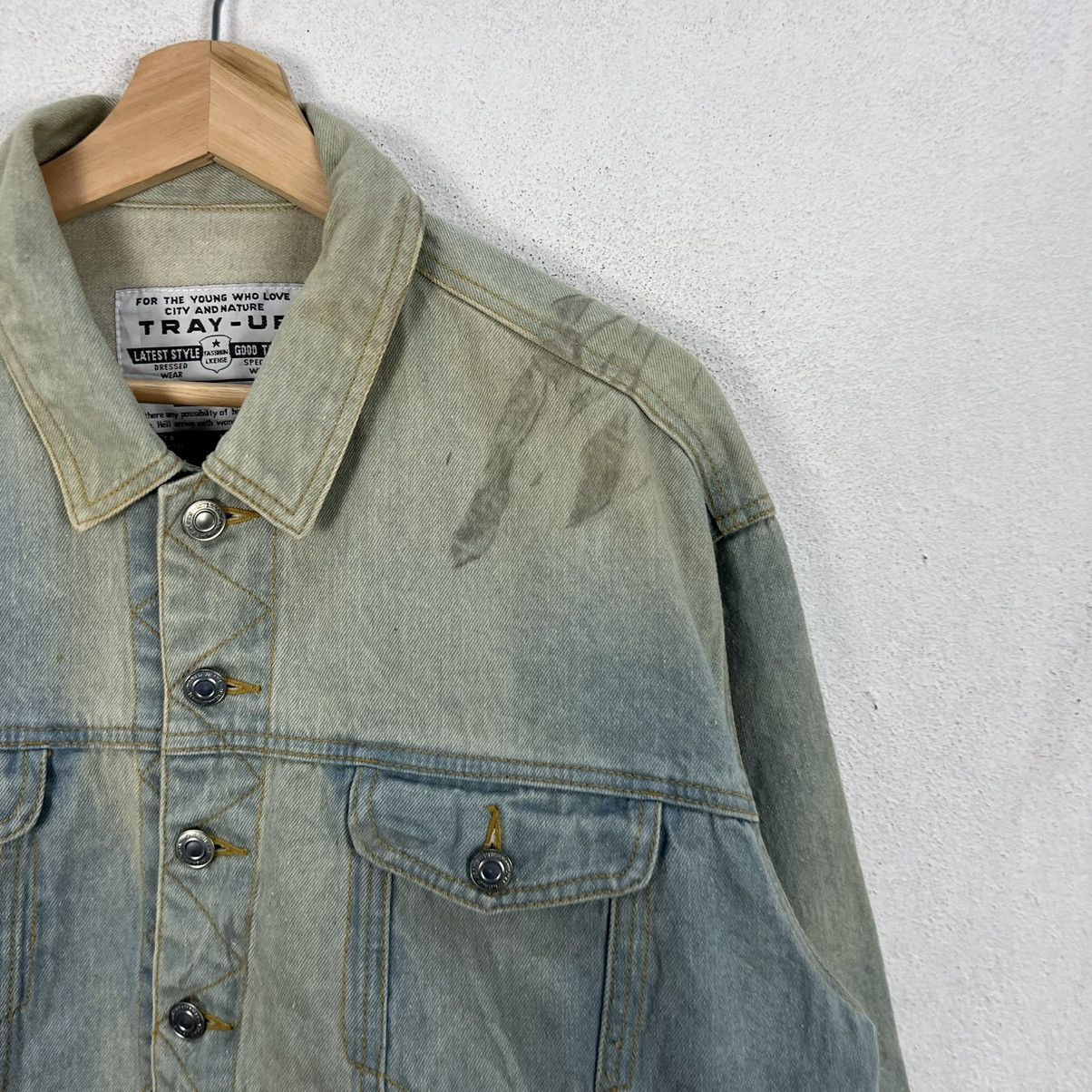 Japanese Brand VINTAGE ACID WASH STYLE CROPPED DENIM JACKET TRAY-UP Size US M / EU 48-50 / 2 - 4 Thumbnail