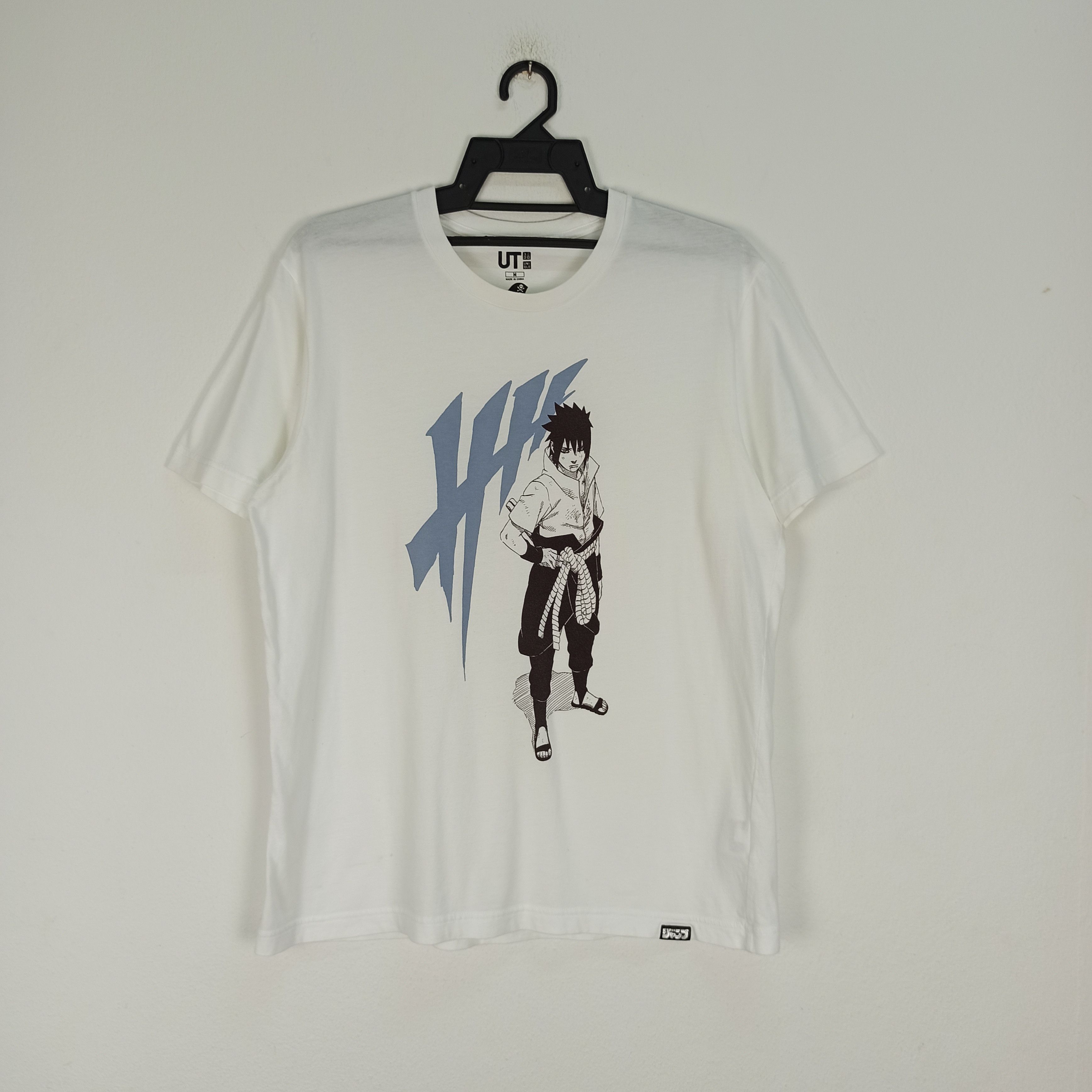 image of Anime Naruto Sasuke X Uniqlo Tshirt in White, Men's (Size Medium)