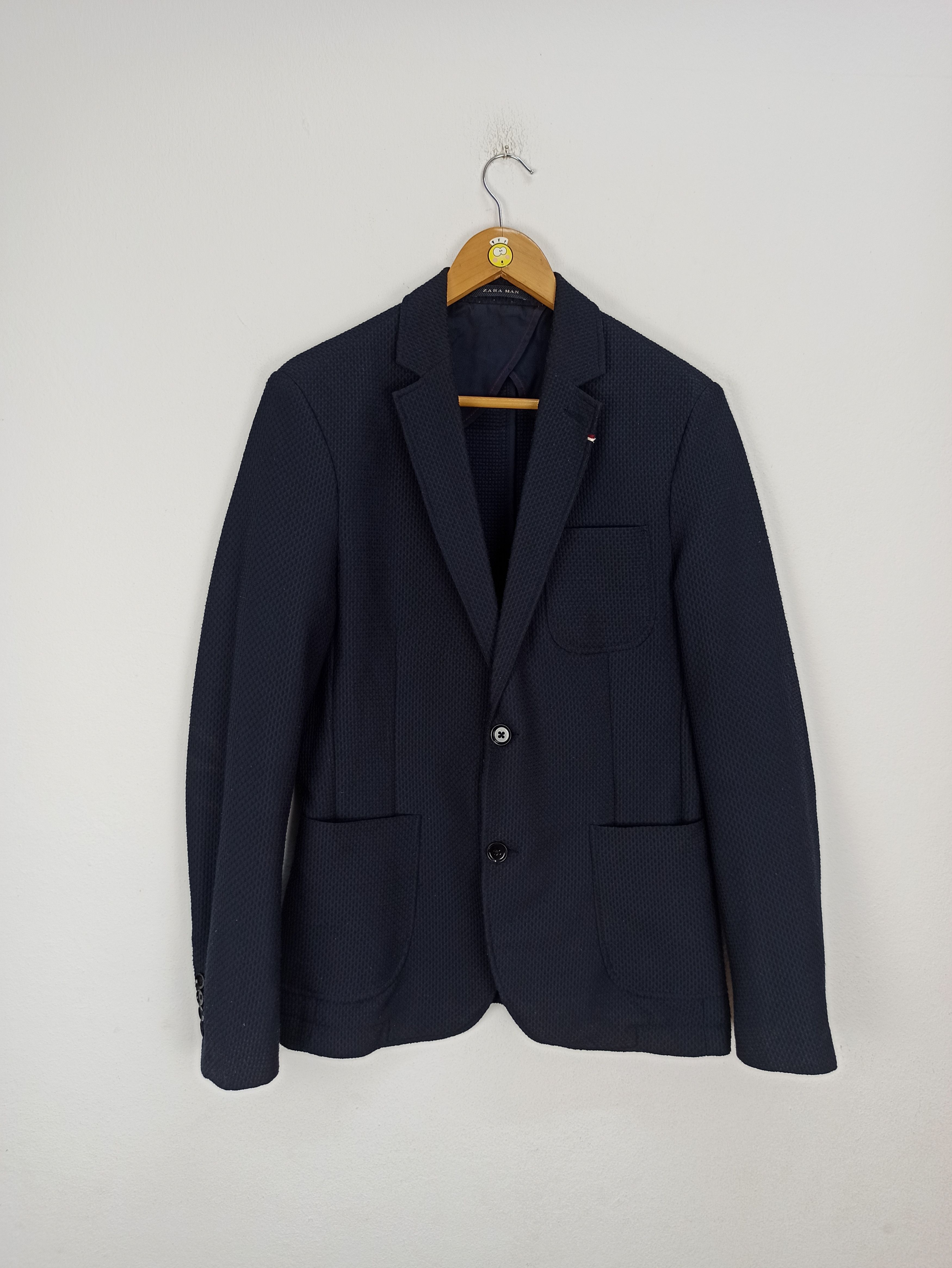 image of Zara Man Basic Blazer Mens Casual Fashion Coats Long Sleeve in Black Blue (Size Medium)