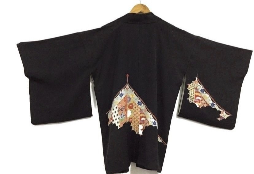 🇯🇵Pachwork KIMONO silk Vintage Japan black Colour