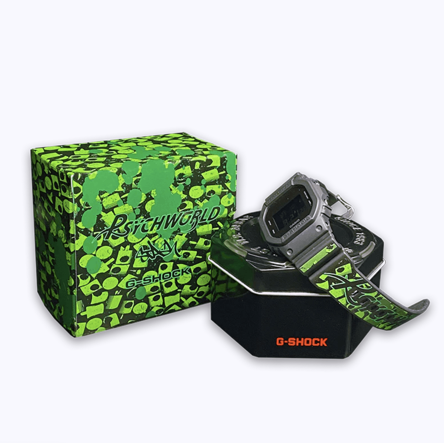 image of G Shock x Psychworld Casio G-Shock Psychworld Stash Watch in Green, Men's