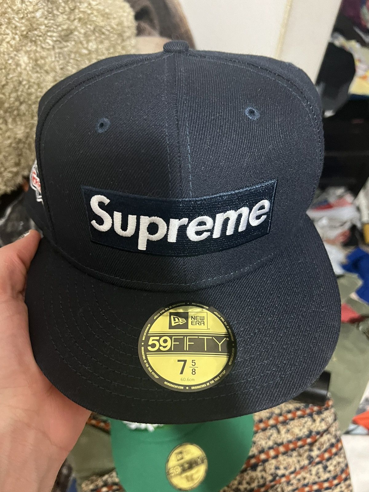 Supreme New Era No Comp Box Logo Navy fitted hat 7 5/8