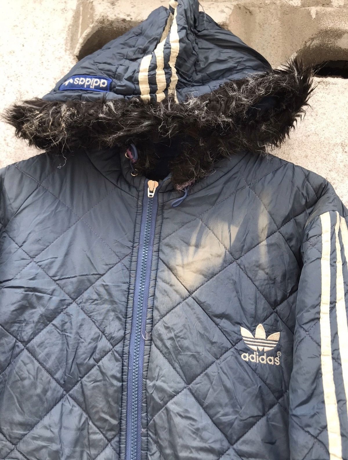 Adidas × Vintage Vintage Thrashed Faded Adidas Quilted Zip Up hoodie Jacket Size US L / EU 52-54 / 3 - 4 Thumbnail