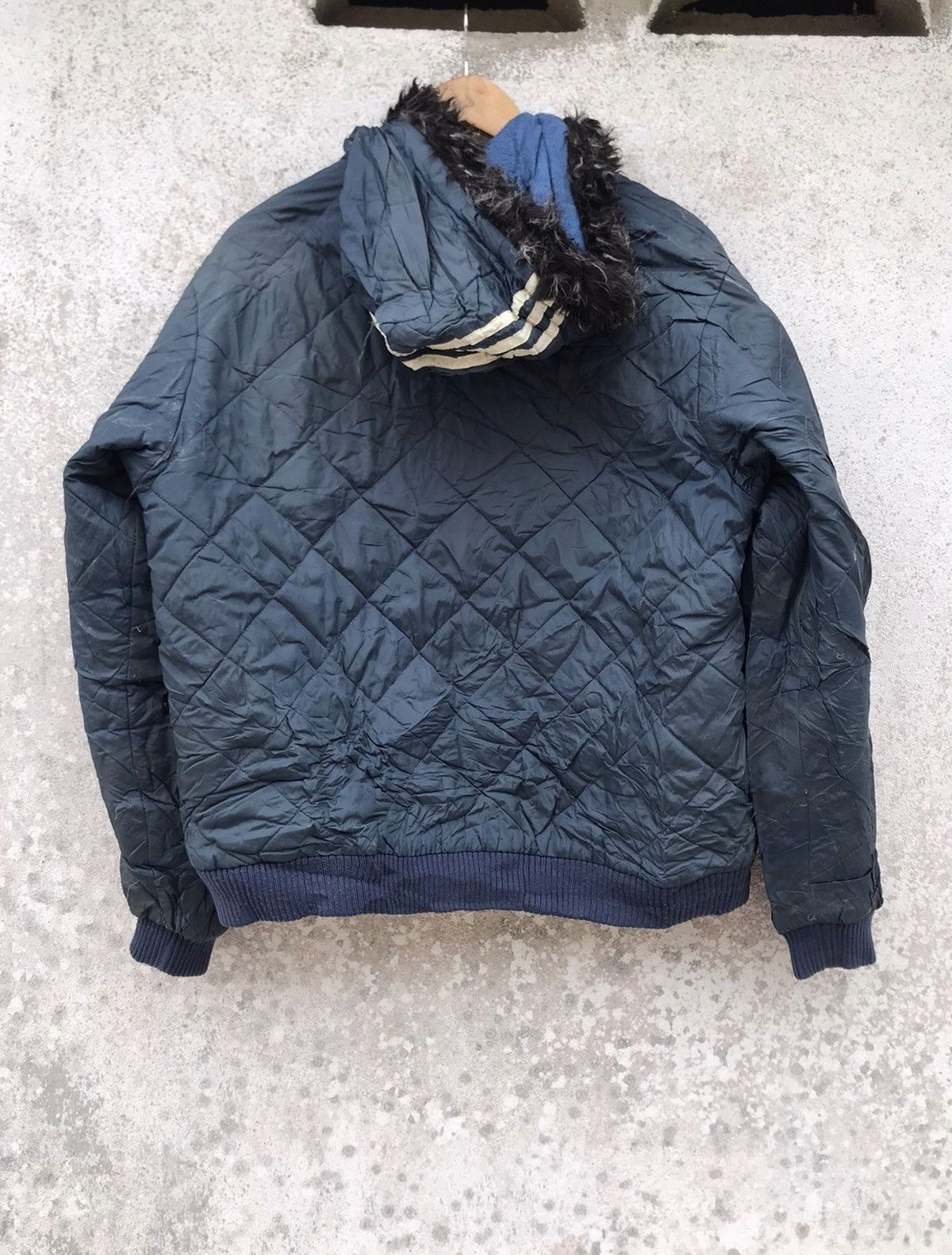 Adidas × Vintage Vintage Thrashed Faded Adidas Quilted Zip Up hoodie Jacket Size US L / EU 52-54 / 3 - 2 Thumbnail