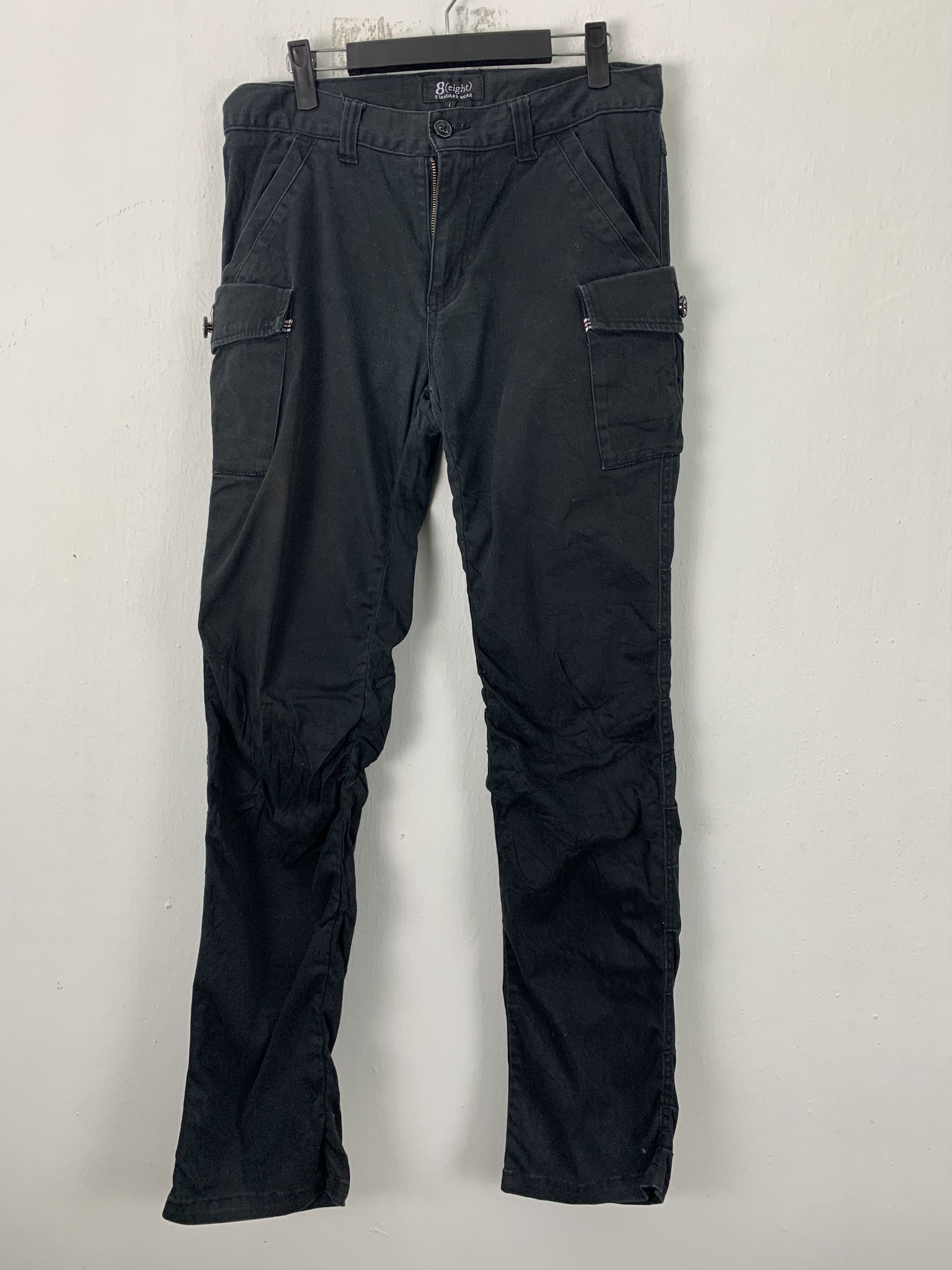 image of Vintage Cargo Pants 8(Eight) Skinny Multipocket Black Streetwear, Men's (Size 32)