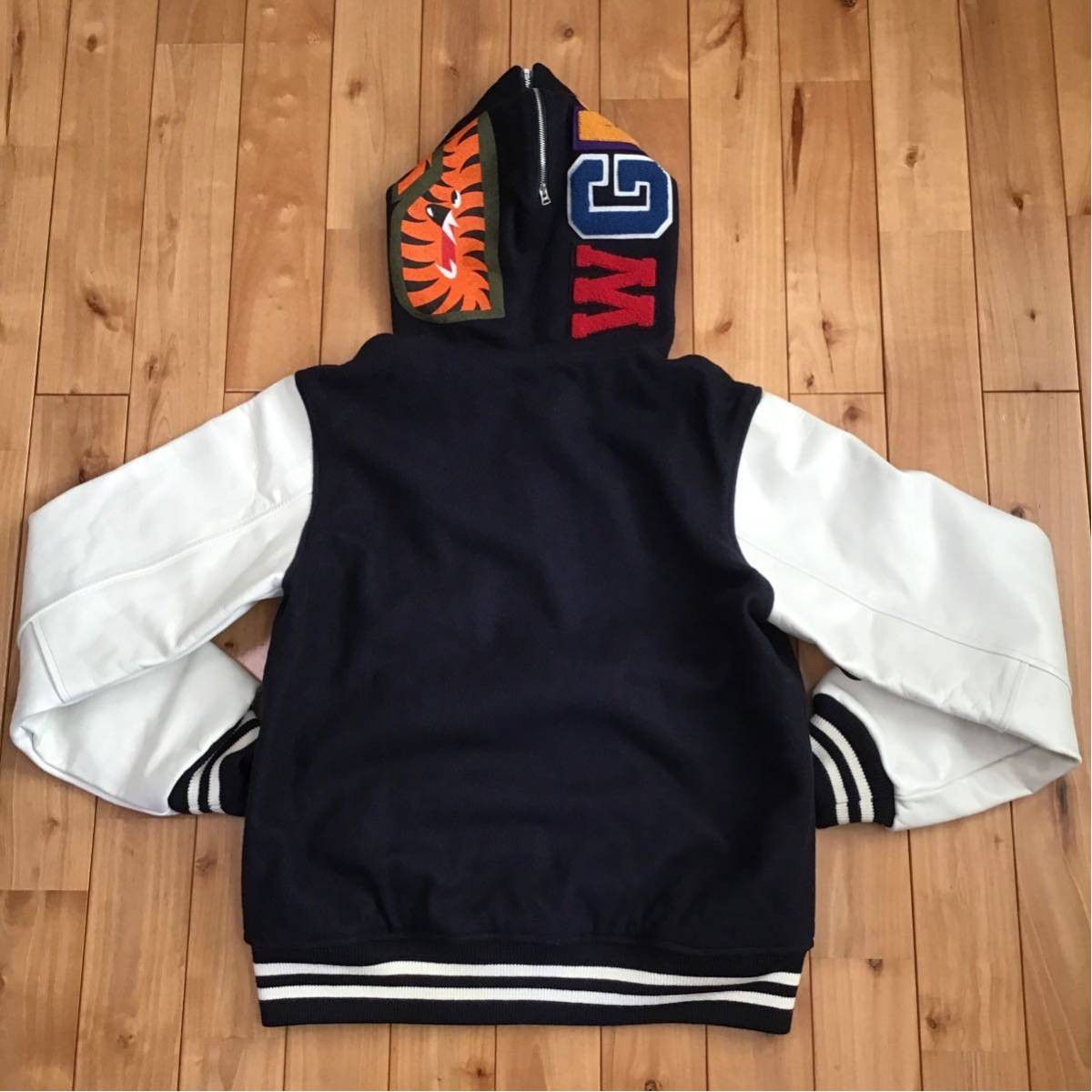 Bape BAPE Cowhide leather Sleeve shark varsity jacket Navy Size US L / EU 52-54 / 3 - 6 Thumbnail