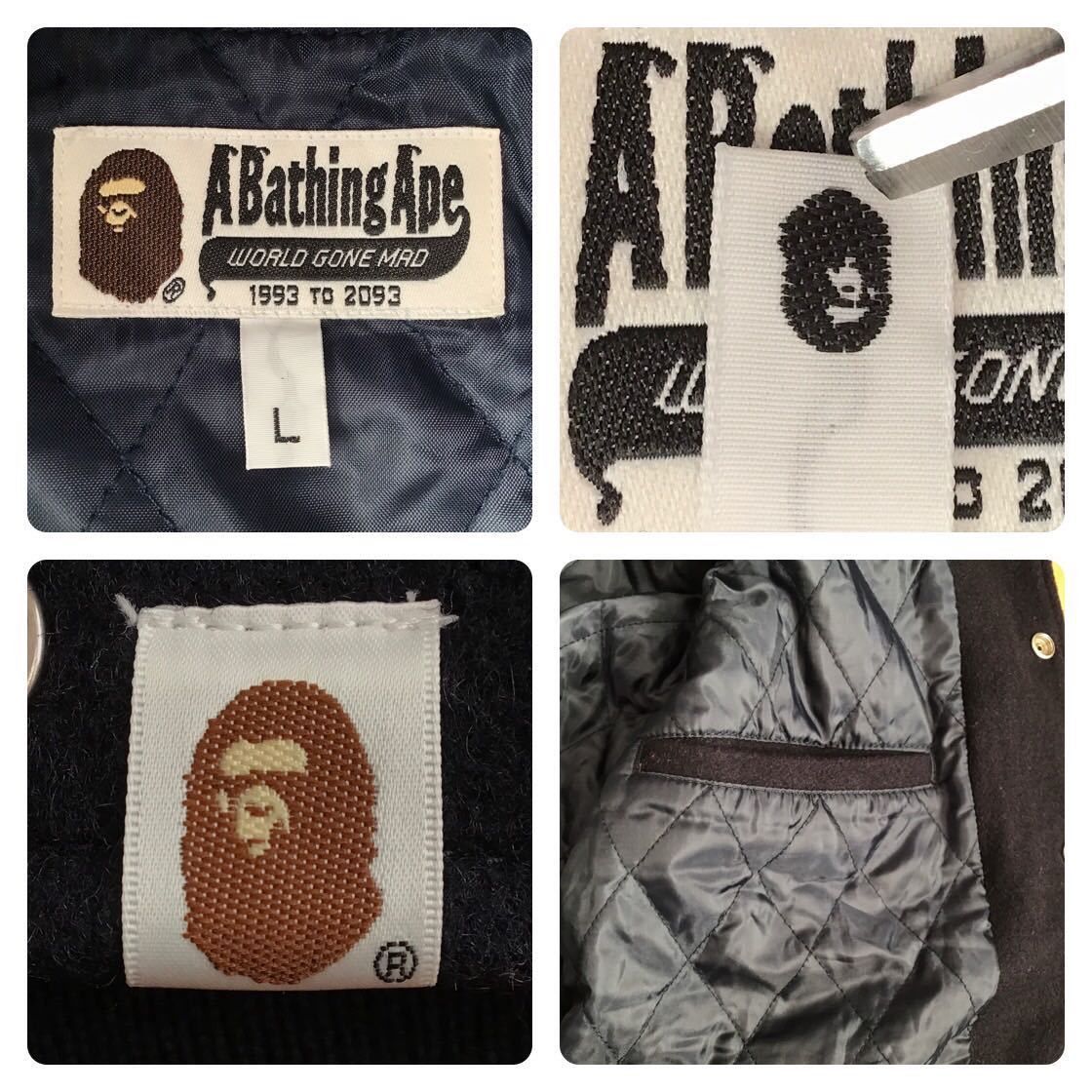 Bape BAPE Cowhide leather Sleeve shark varsity jacket Navy Size US L / EU 52-54 / 3 - 9 Thumbnail