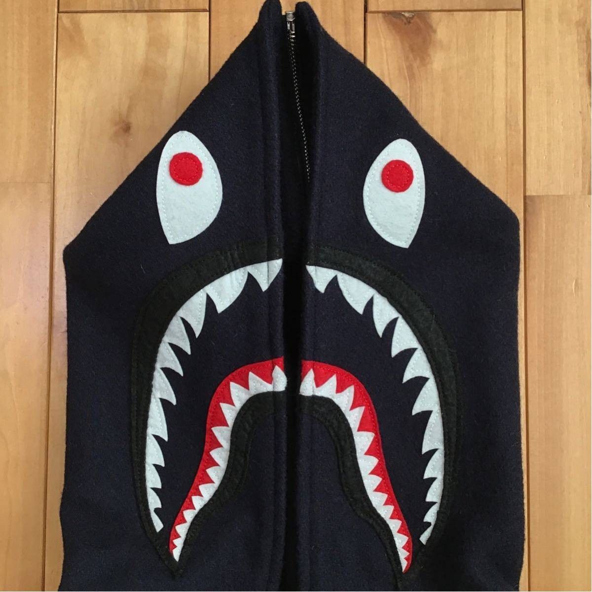 Bape BAPE Cowhide leather Sleeve shark varsity jacket Navy Size US L / EU 52-54 / 3 - 3 Thumbnail
