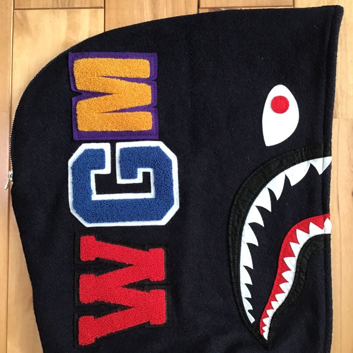 Bape BAPE Cowhide leather Sleeve shark varsity jacket Navy Size US L / EU 52-54 / 3 - 4 Thumbnail