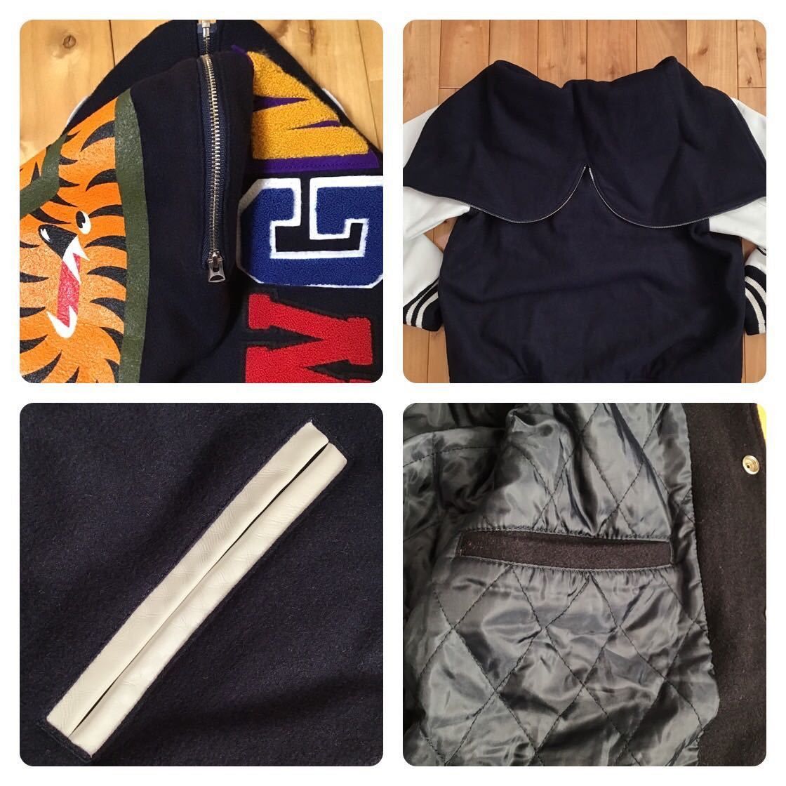 Bape BAPE Cowhide leather Sleeve shark varsity jacket Navy Size US L / EU 52-54 / 3 - 8 Thumbnail