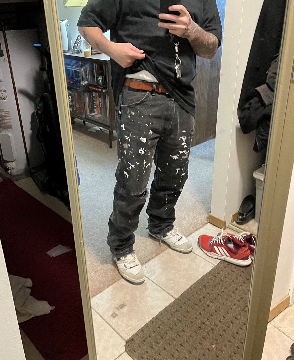 Image of Distressed Denim x Vintage 80’S Faded Black Distressed Painters Denim Jeans, Men's (Size 36)