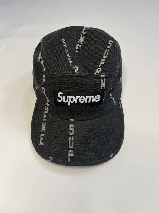 Supreme Logo Stripe Jacquard Denim Camp Cap 'Black