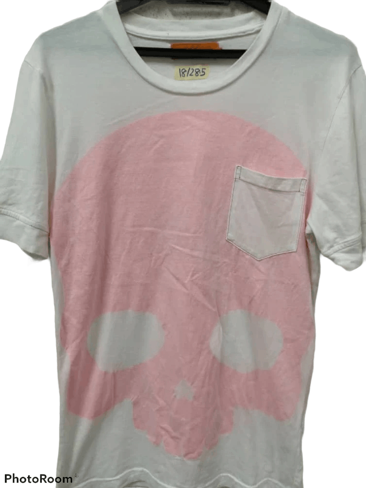 image of Hydrogen Italy Hydrogen Tee Nice Skull Design Made In Romania in White Pink, Men's (Size Small)