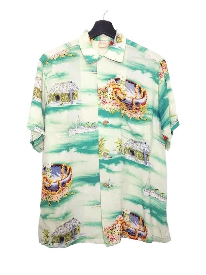 Vintage Vtg. 1940's 50's Hale Hawaii Crepe Rayon Hawaiian Shirt Size US M / EU 48-50 / 2 - 1 Thumbnail