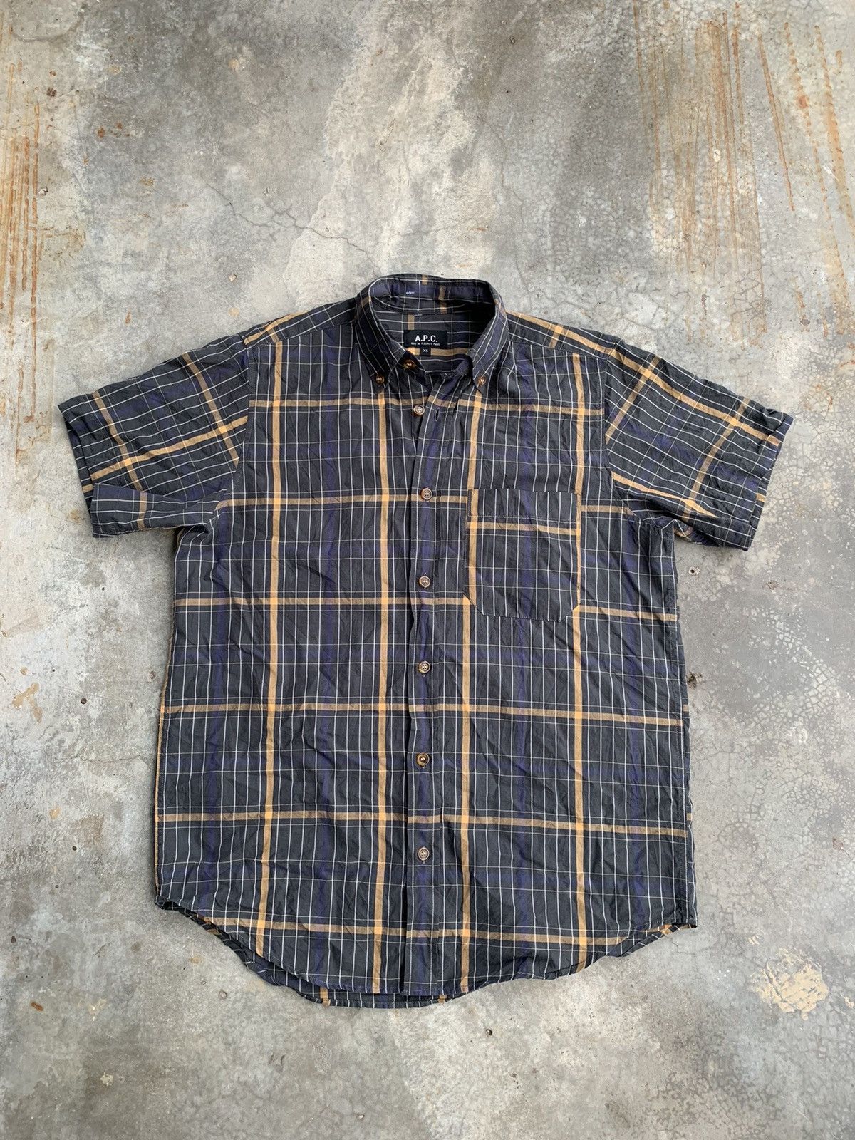 image of A P C Checkered Button Up Shirt, Men's (Size Medium)