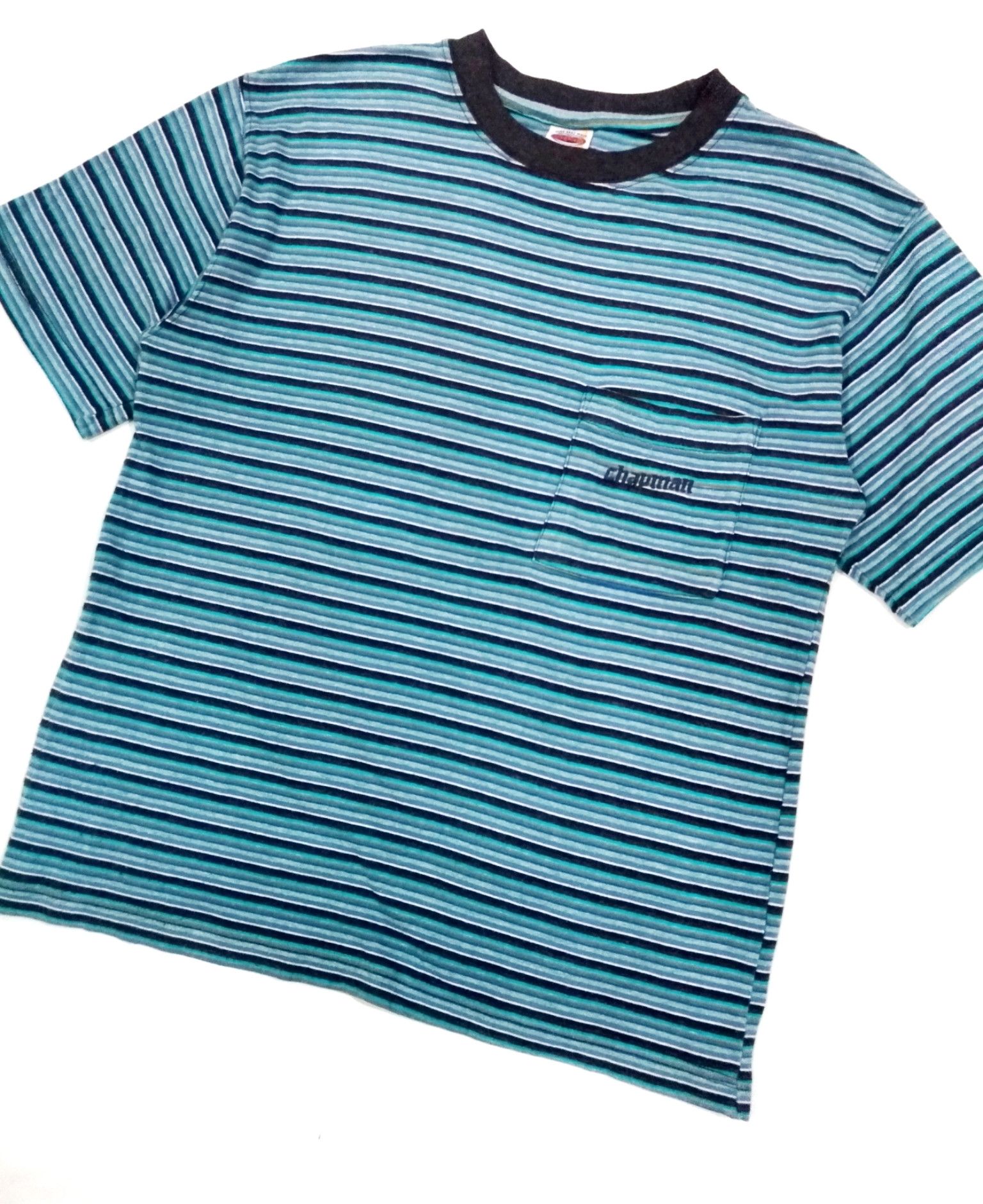 Designer RARE! CHAPMAN EMBORIDERED LOGO SINGLE POCKET STRIPES TEE Size US M / EU 48-50 / 2 - 3 Thumbnail