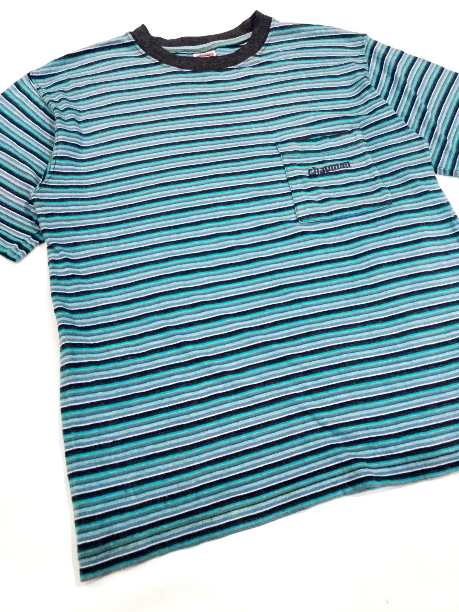 Designer RARE! CHAPMAN EMBORIDERED LOGO SINGLE POCKET STRIPES TEE Size US M / EU 48-50 / 2 - 4 Thumbnail