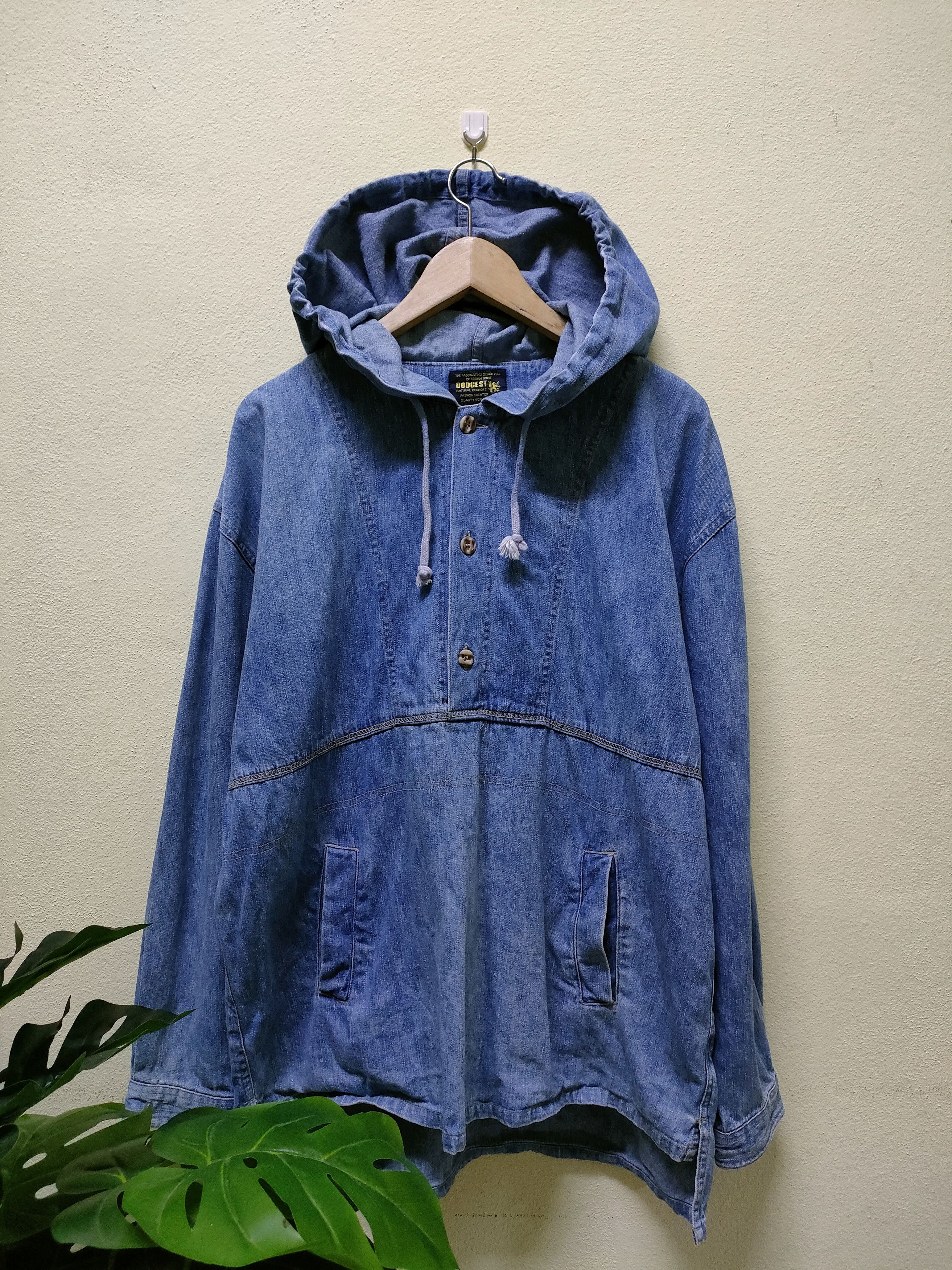 Japanese Brand Dodgers Denim Hoodie Half Button Size US L / EU 52-54 / 3 - 1 Thumbnail