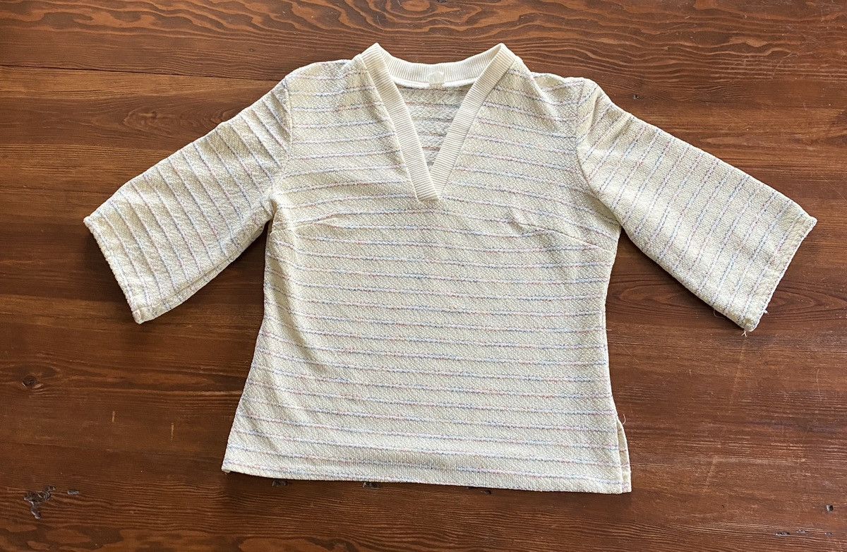 Vintage Vintage 70’s Polyester Knit Women’s V-Neck Shirt Size M / US 6-8 / IT 42-44 - 2 Thumbnail