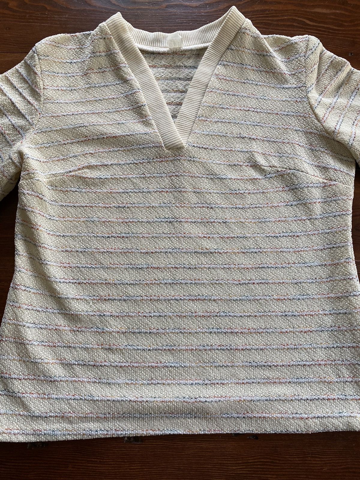 Vintage Vintage 70’s Polyester Knit Women’s V-Neck Shirt Size M / US 6-8 / IT 42-44 - 3 Thumbnail