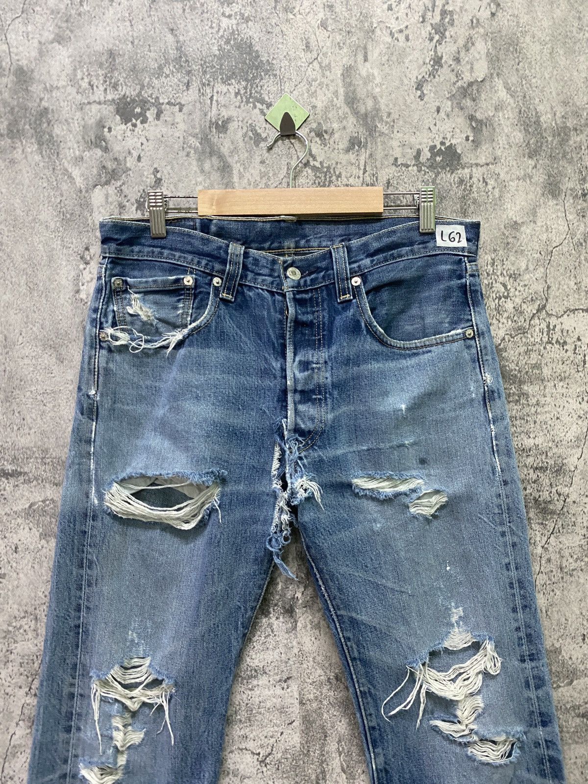 Levi's × Vintage Vintage Levi's 501 Super Distressed Jeans -L62 Size US 32 / EU 48 - 3 Thumbnail