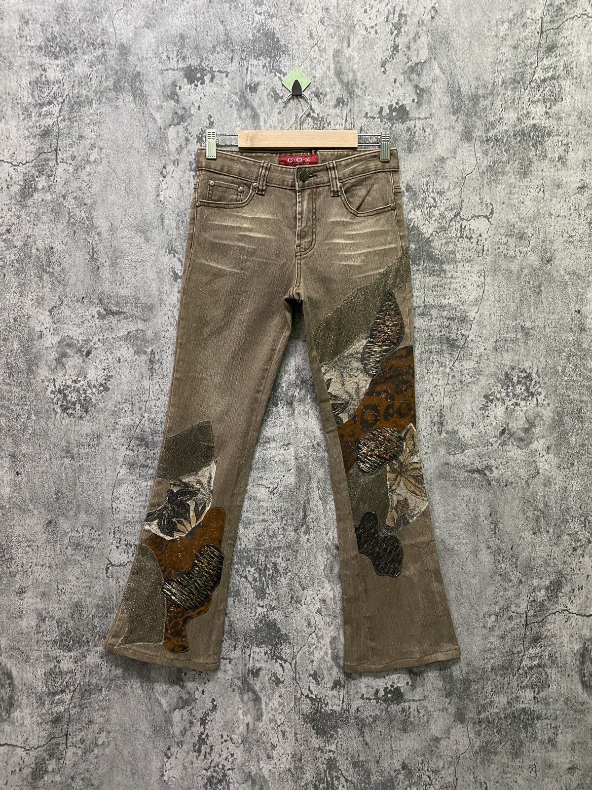 Designer × Japanese Brand Japanese C.O.X COSMO JEANS Flared Patchwork Pants Size US 27 - 1 Thumbnail