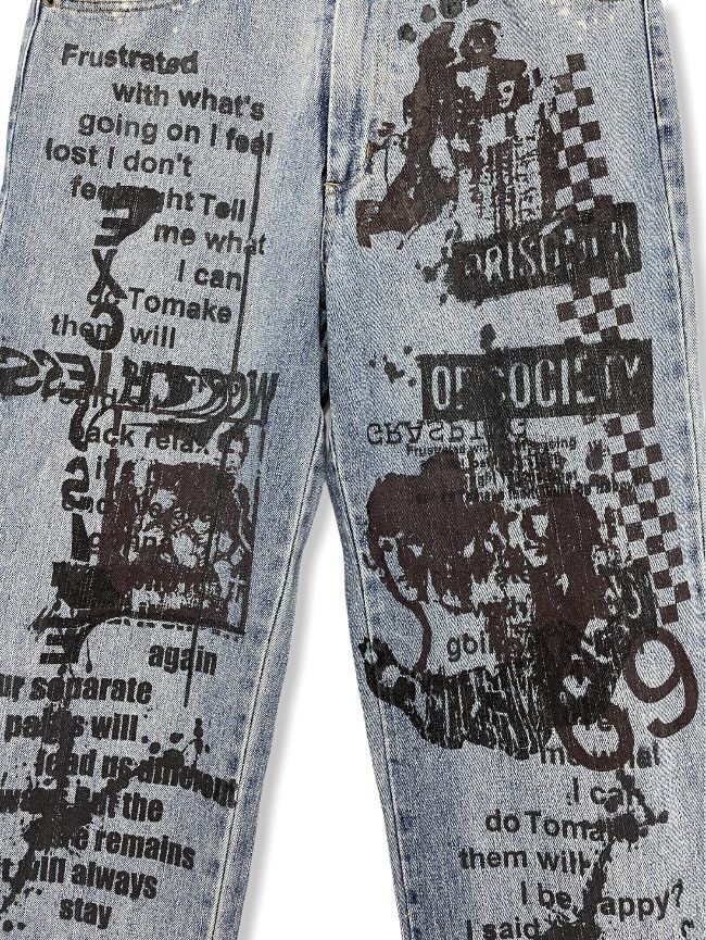 image of Dope! In The Attic Grasping! Punk Rock Poem Denim Pants in Blue, Men's (Size 30)