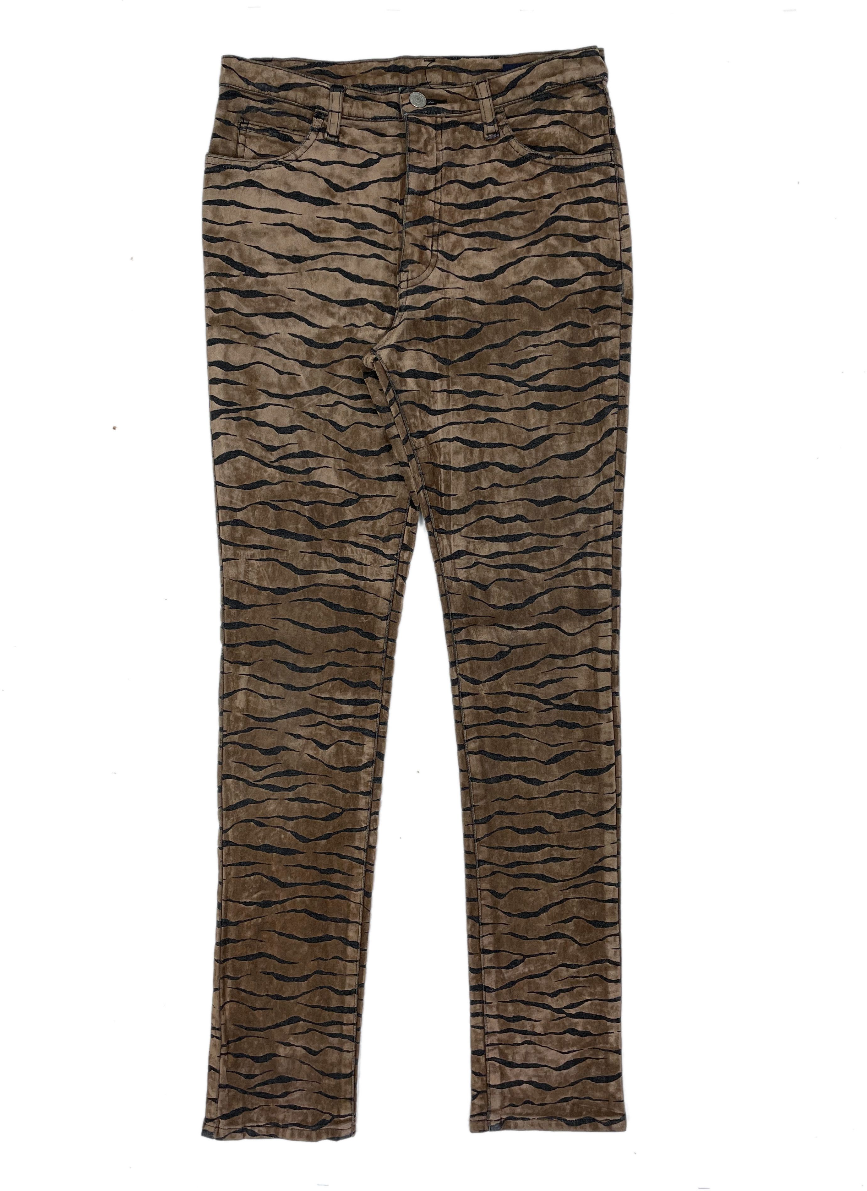 image of 14Th Addiction x Beauty Beast Celluliod Tiger Stripes Suede Embossed Bondage Kinky Pant in Tiger Ca