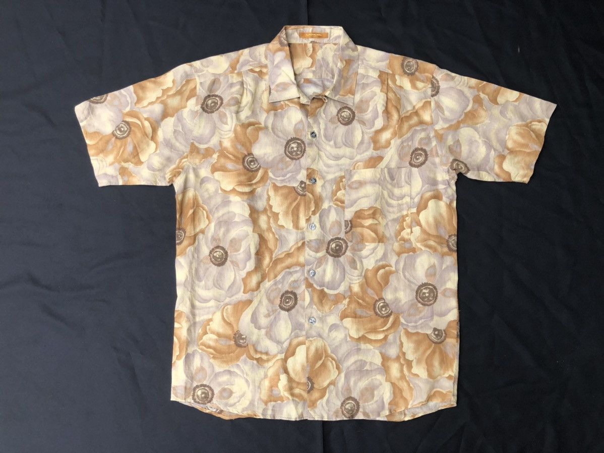 Lancel 90s Lancel Paris Psychedelic Flowers Linen Hawaiian Shirt Size US L / EU 52-54 / 3 - 5 Thumbnail