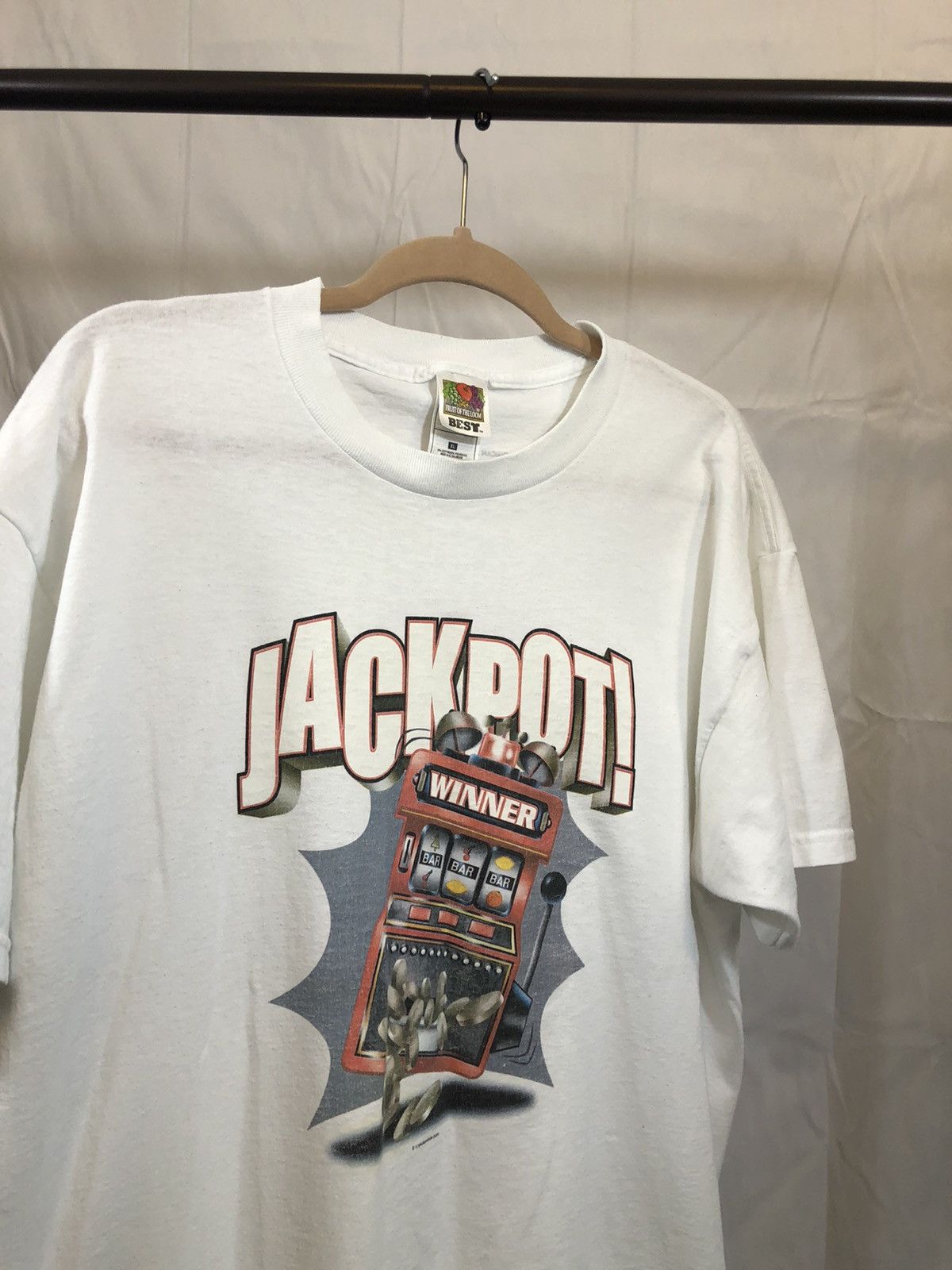Vintage Y2K Jackpot Casino Slot Machine White Gambler Tee Size US XL / EU 56 / 4 - 8 Thumbnail