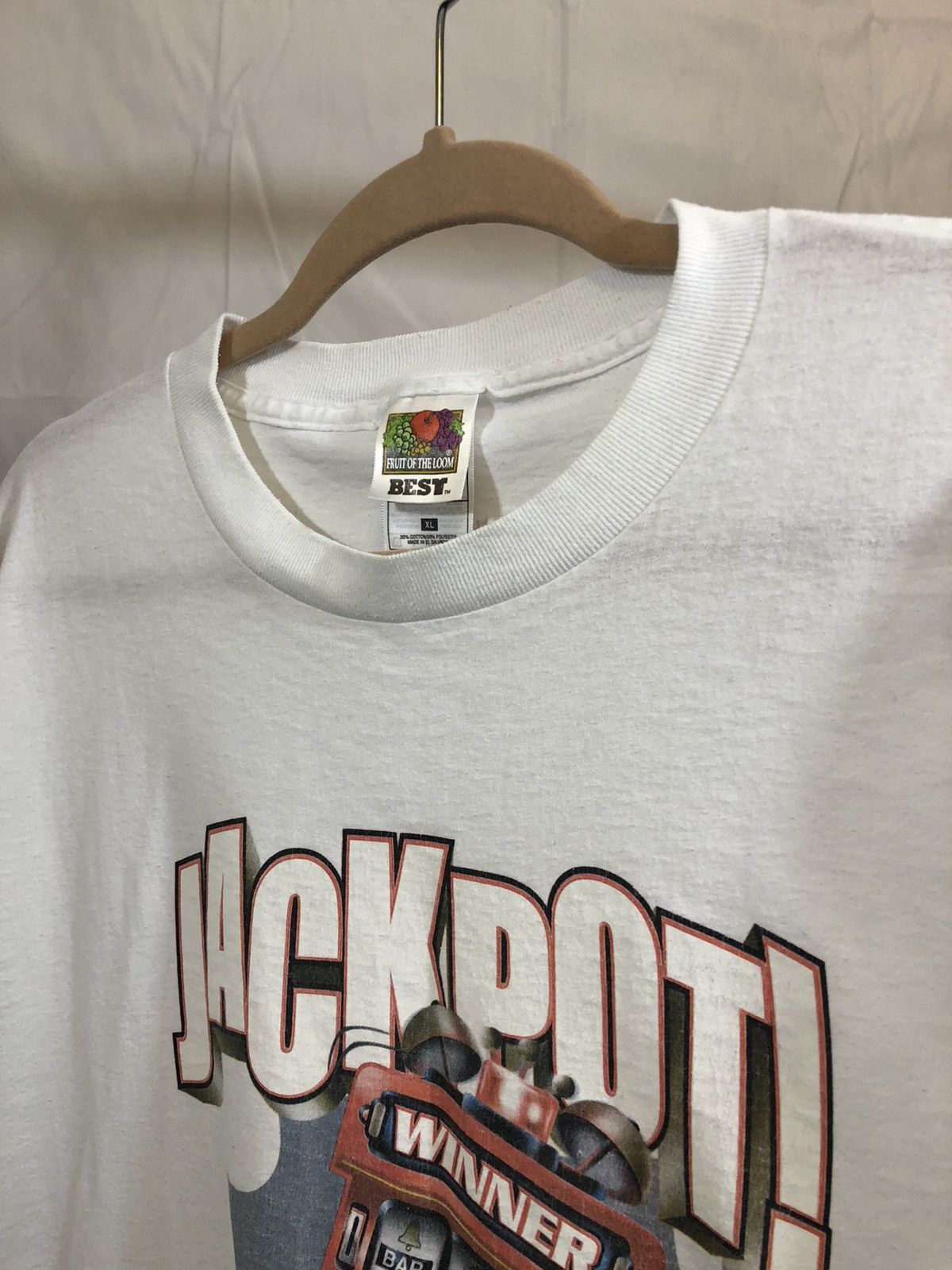 Vintage Y2K Jackpot Casino Slot Machine White Gambler Tee Size US XL / EU 56 / 4 - 10 Thumbnail