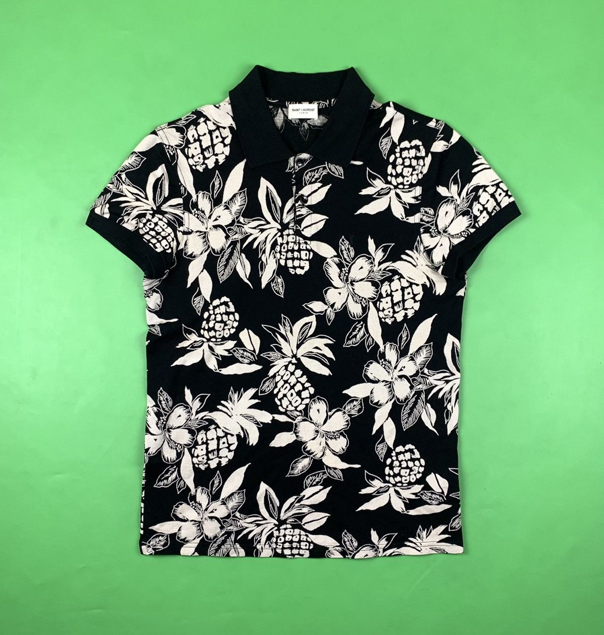 image of Ss 16 Saint Laurent Paris Hawaiian Hibiscus Print Polo in Floral, Men's (Size Small)