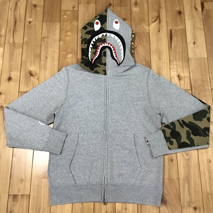 Bape Gray x 1st camo green shark full zip hoodie BAPE | Grailed