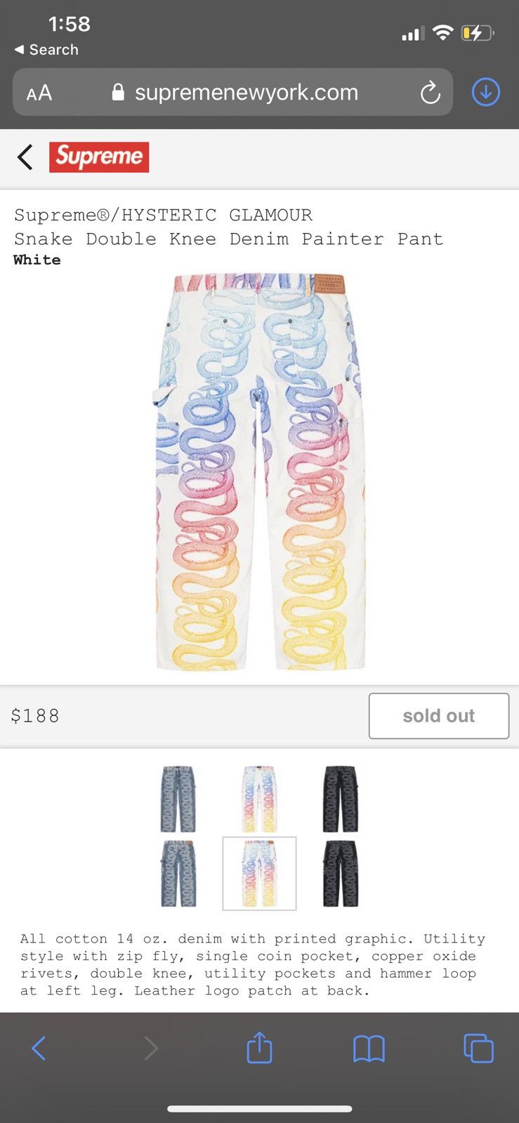 Hysteric Glamour × Supreme Supreme Hysteric Glamour Snake Denim 31” Size US 30 / EU 46 - 2 Thumbnail