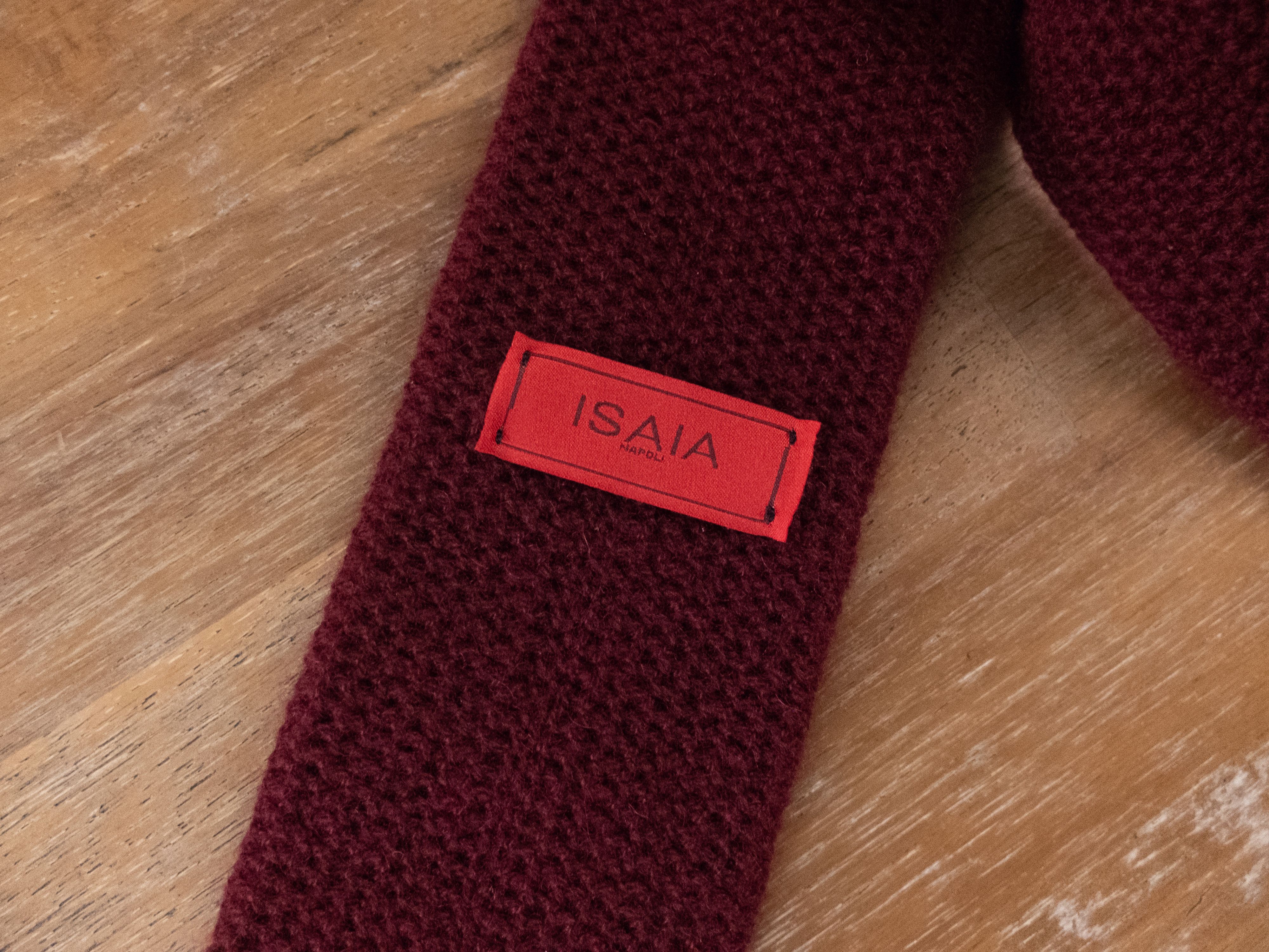 Isaia $255 ISAIA burgundy skinny 100% cashmere knit knitted tie Size ONE SIZE - 5 Thumbnail