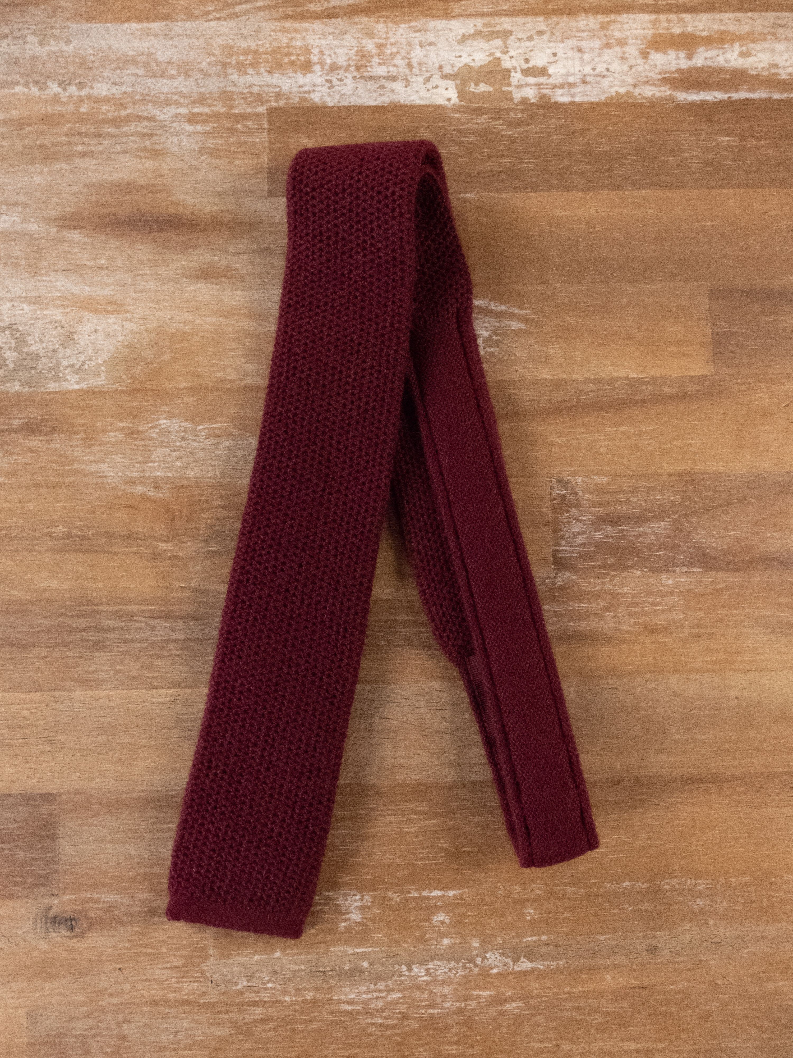 image of $255 Isaia Burgundy Skinny 100% Cashmere Knit Knitted Tie, Men's