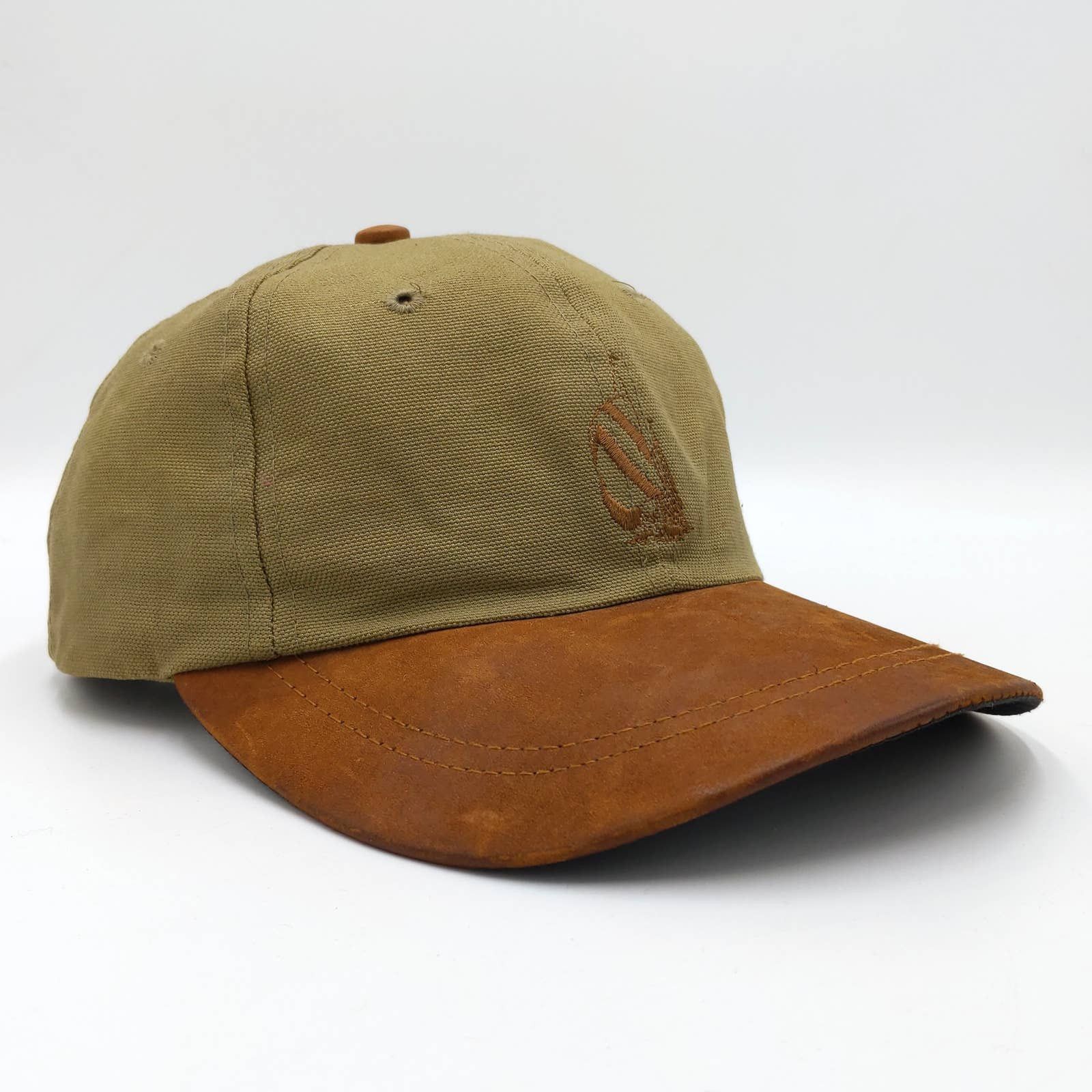 Vintage Vintage Nautica Leather Canvas Trucker Camp Hat Khaki Tan Size ONE SIZE - 1 Thumbnail