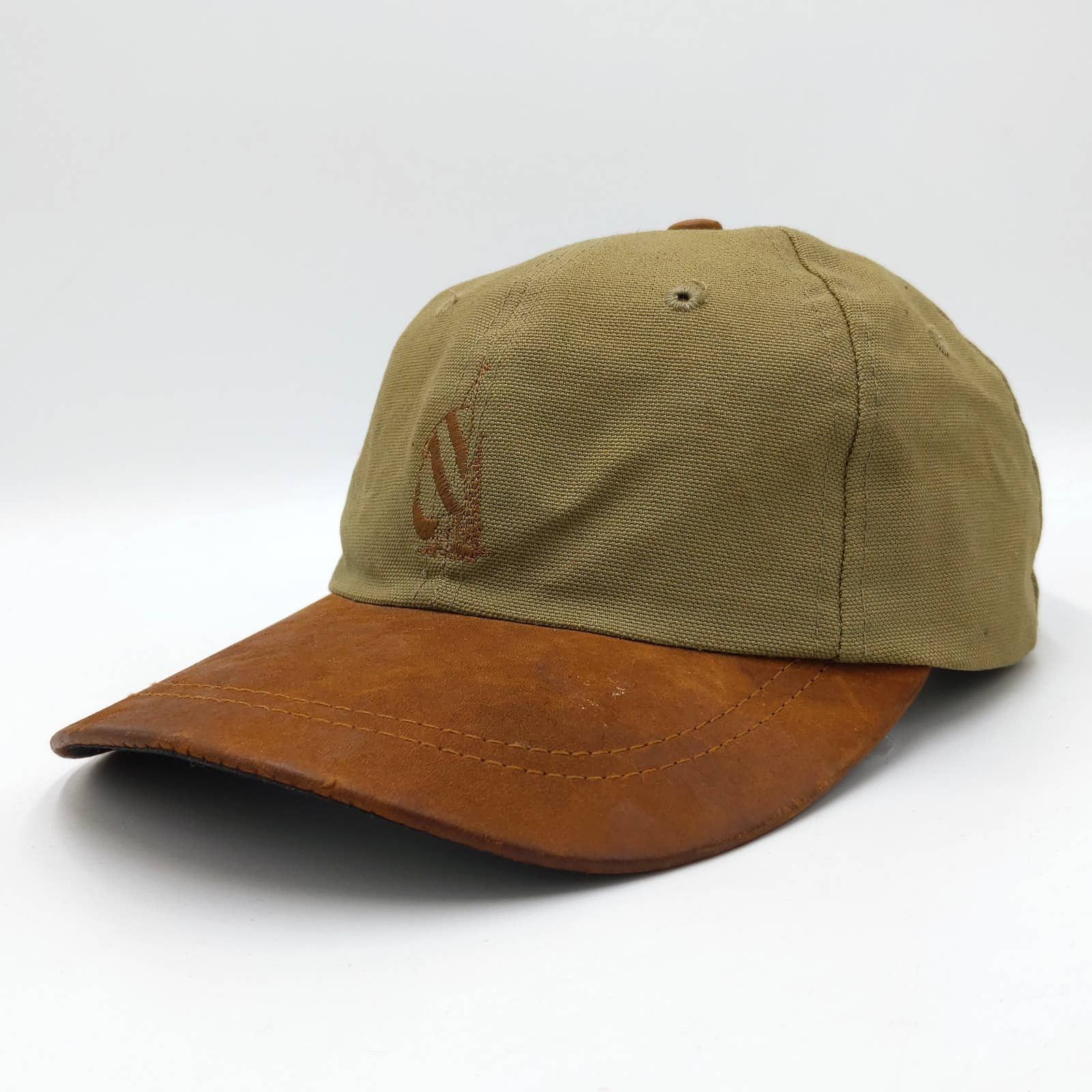 Vintage Vintage Nautica Leather Canvas Trucker Camp Hat Khaki Tan Size ONE SIZE - 3 Thumbnail