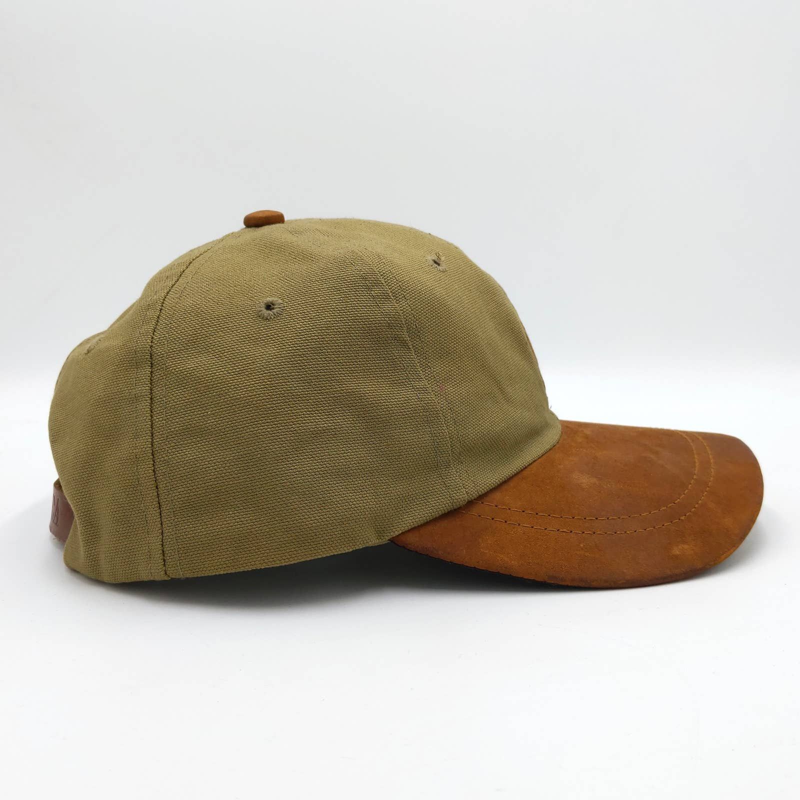 Vintage Vintage Nautica Leather Canvas Trucker Camp Hat Khaki Tan Size ONE SIZE - 5 Thumbnail