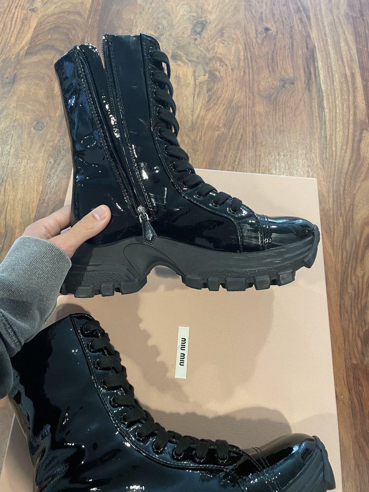 Miu Miu Naplak Tech Patent Combat Boots Size US 6 / IT 36 - 8 Thumbnail